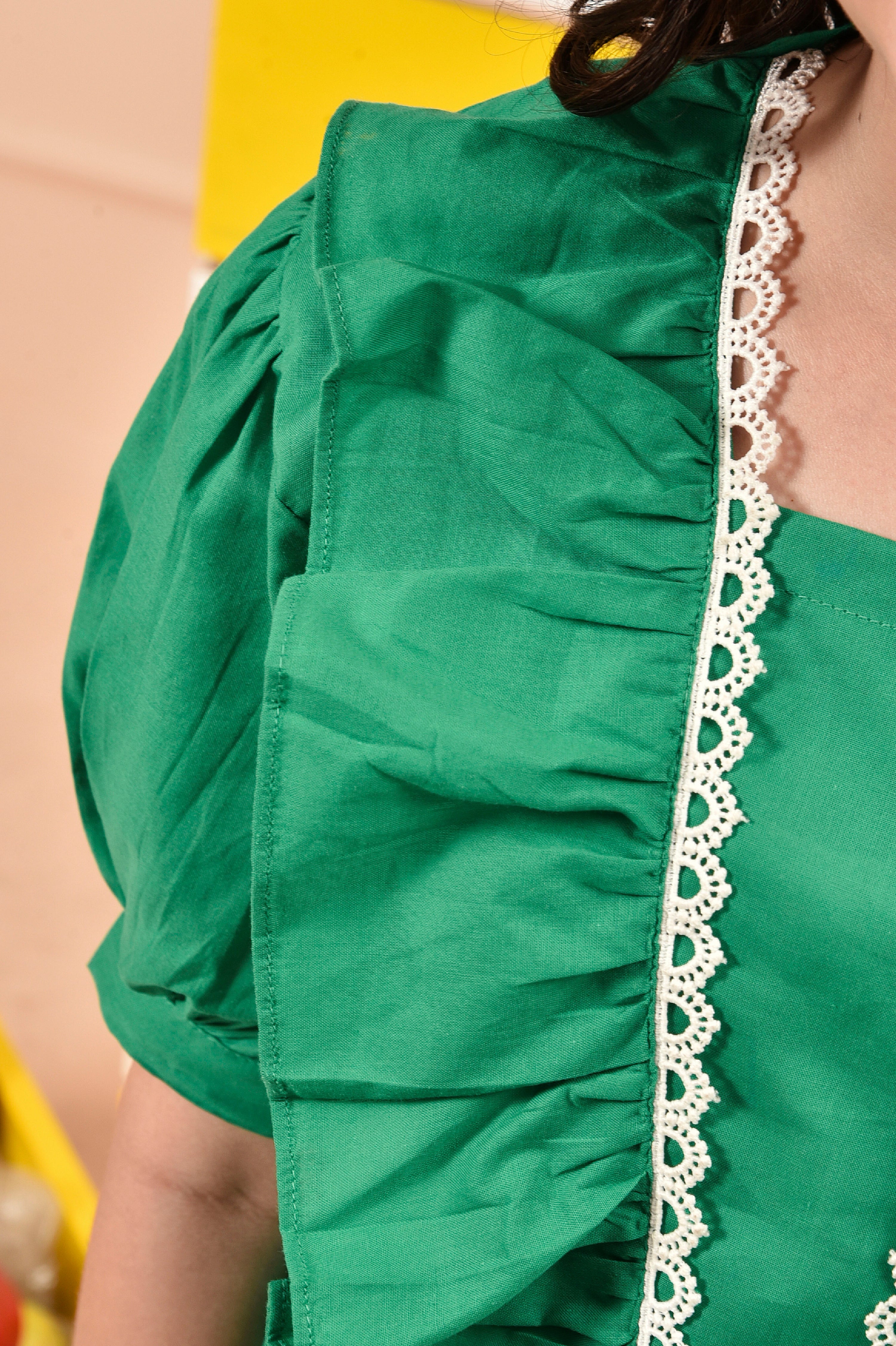 Green Ruffled Cotton Jumpsuit Reality