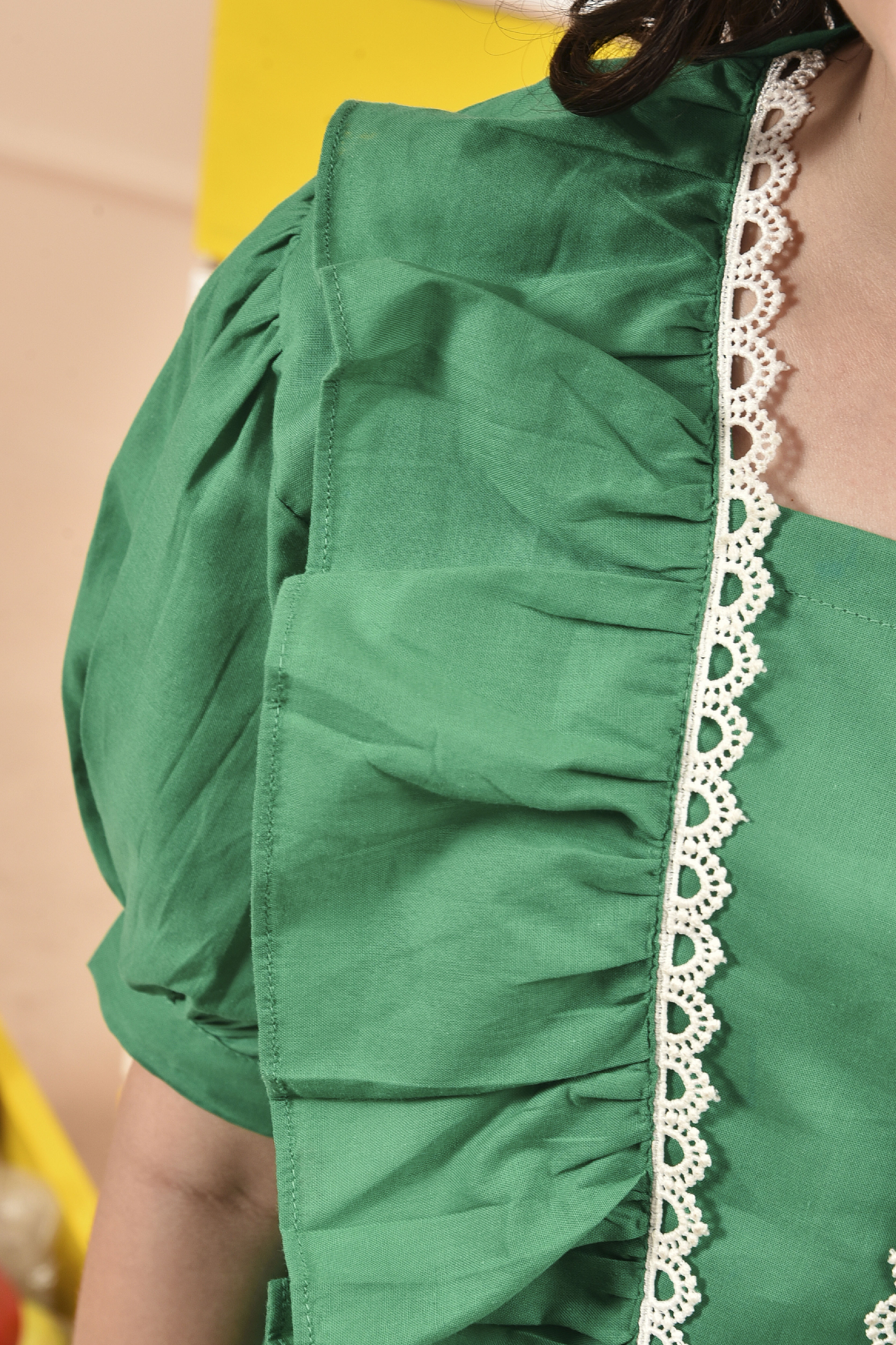 Green Ruffled Cotton Jumpsuit Reality