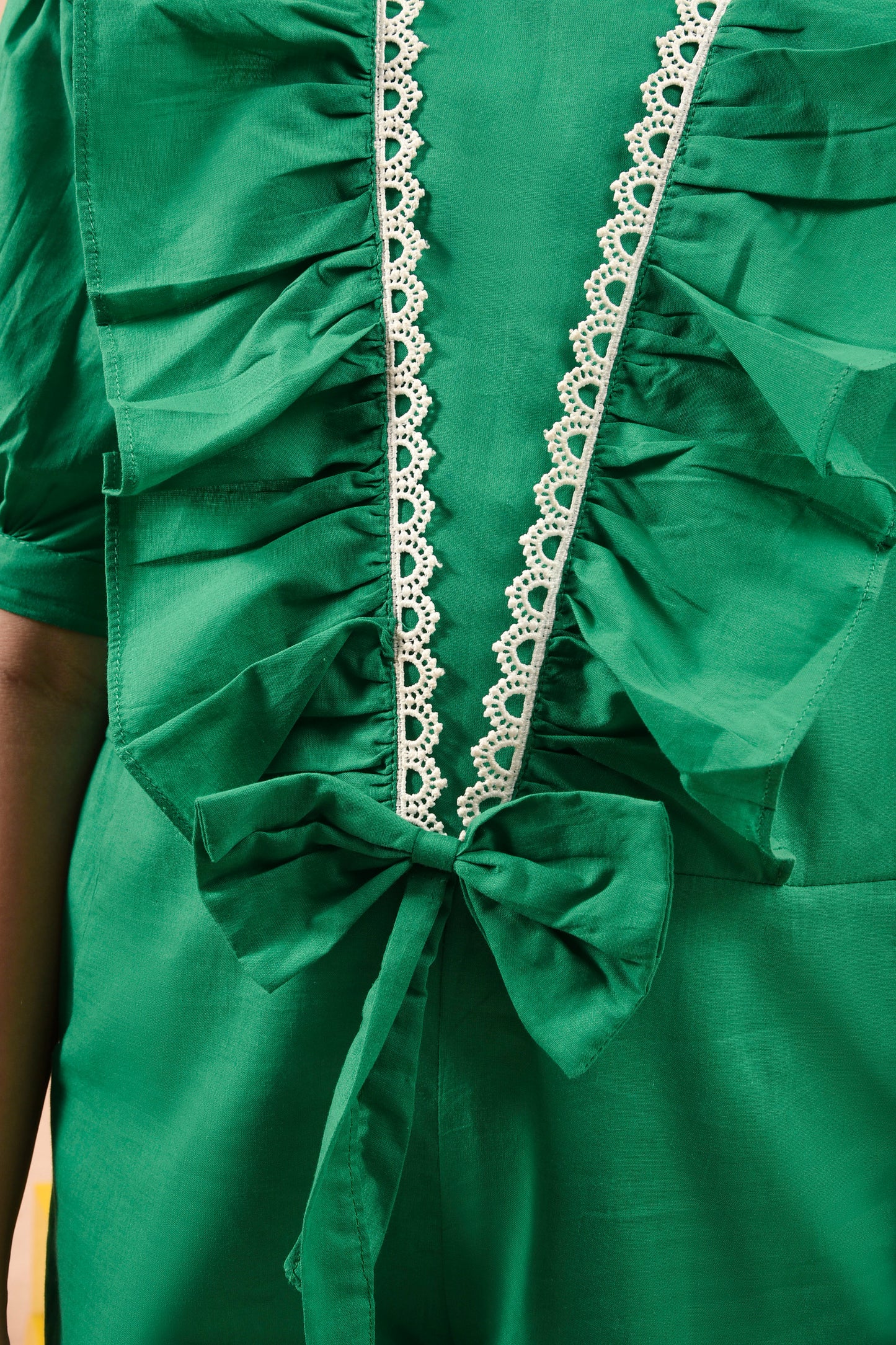 Green Ruffled Cotton Jumpsuit Reality