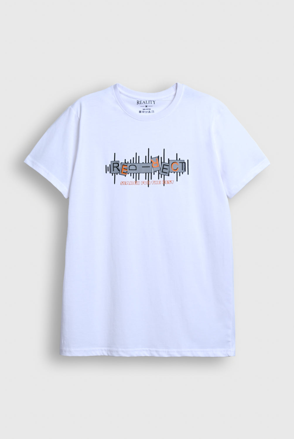 Men White T-Shirt – 'Respect: Search for the Best' Graphic Tee with Modern Print Reality