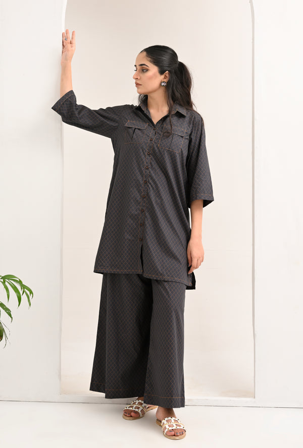 Midnight Grid: Relaxed Co-ord Set by Reality Reality