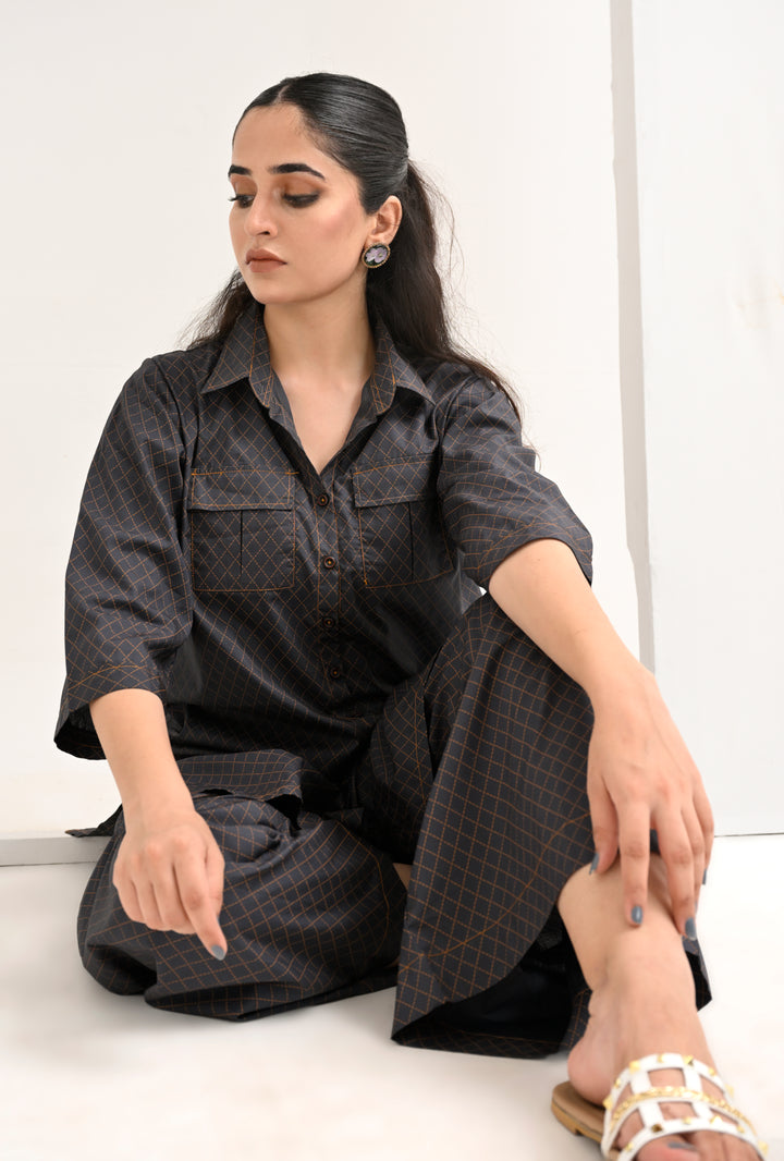 Midnight Grid: Relaxed Co-ord Set by Reality Reality