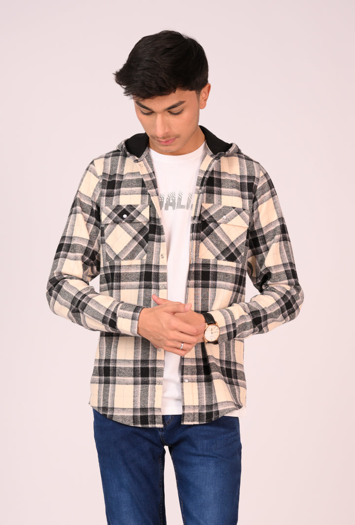 Cream & Black Grid Flannel Hoodie Reality