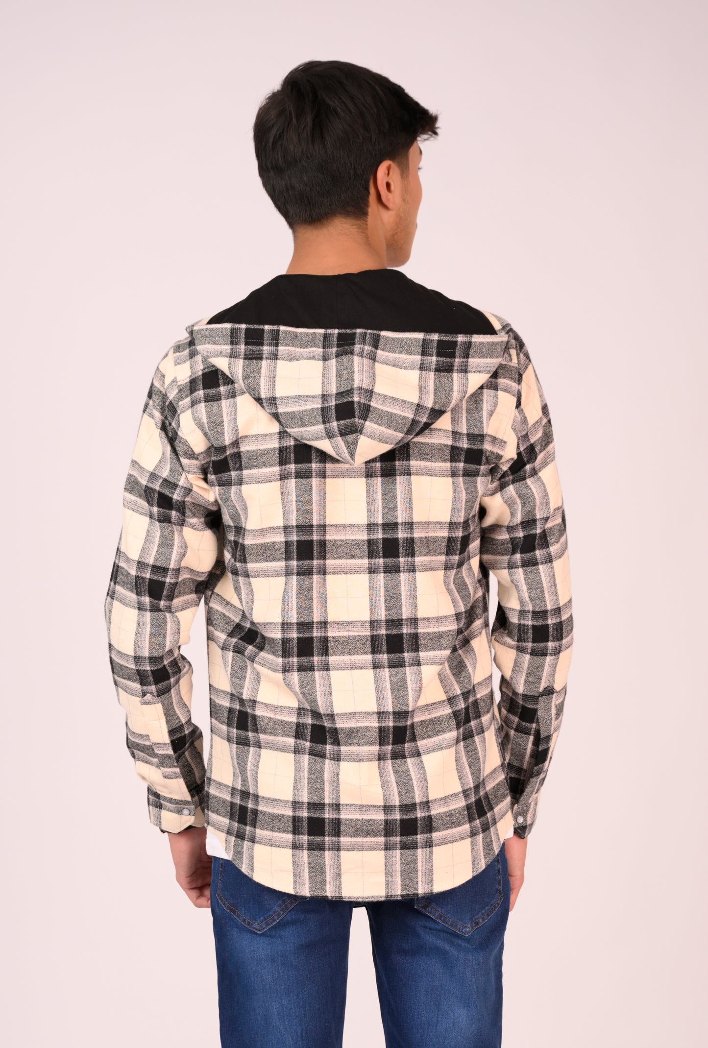 Cream & Black Grid Flannel Hoodie Reality