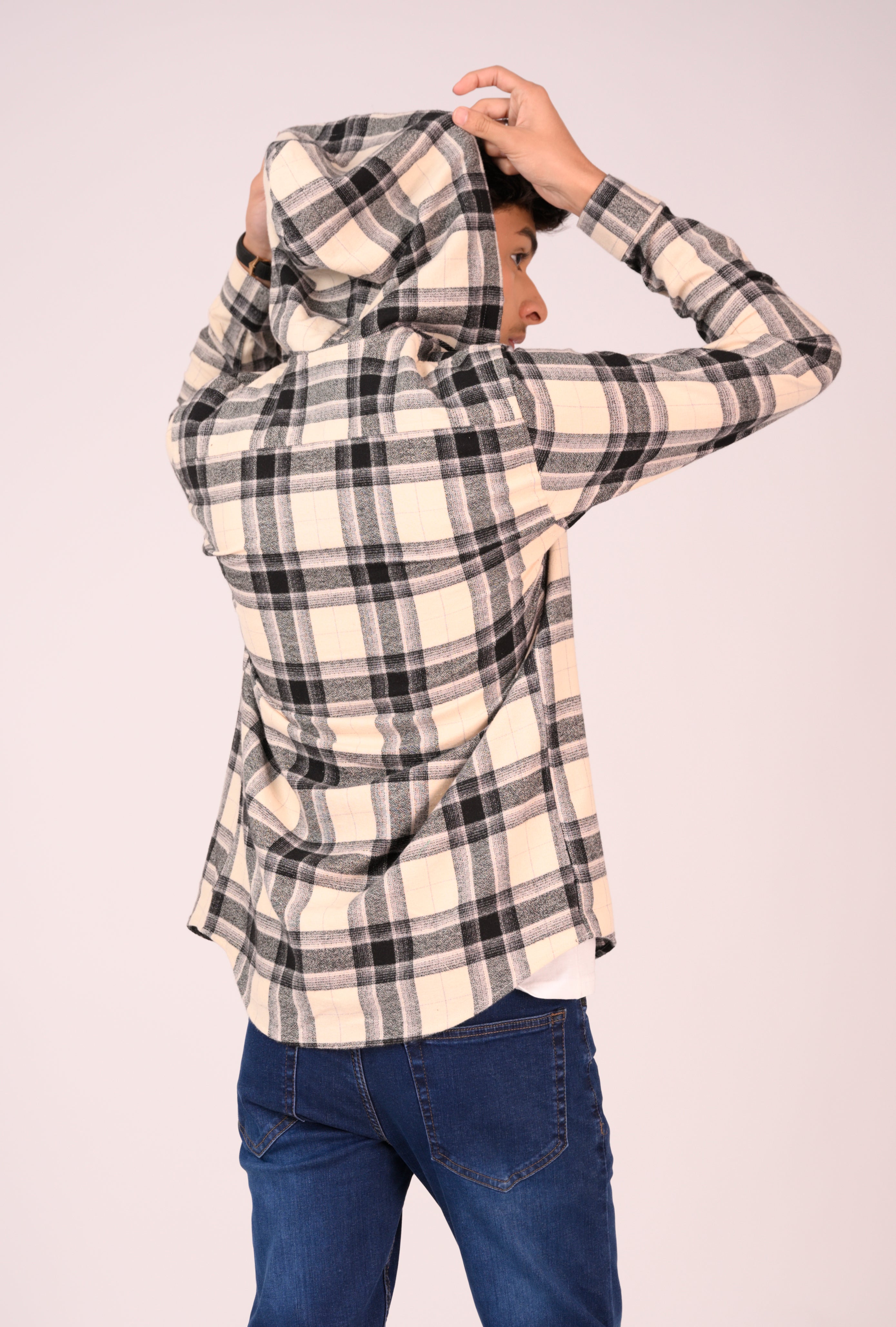 Cream & Black Grid Flannel Hoodie Reality