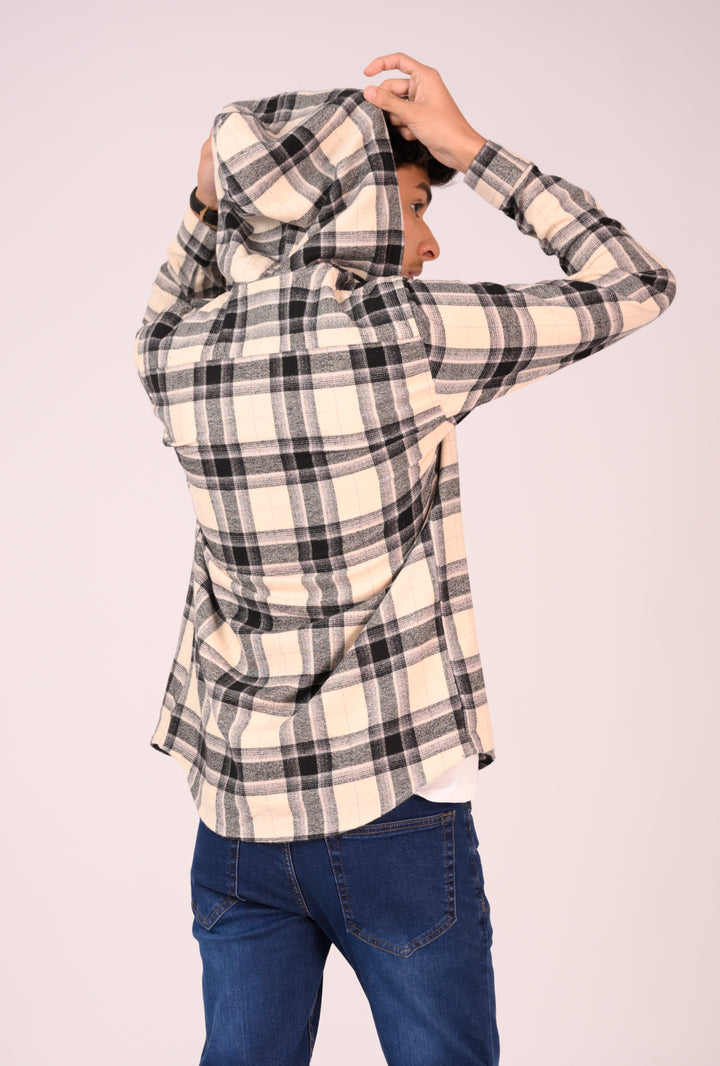 Cream & Black Grid Flannel Hoodie Reality