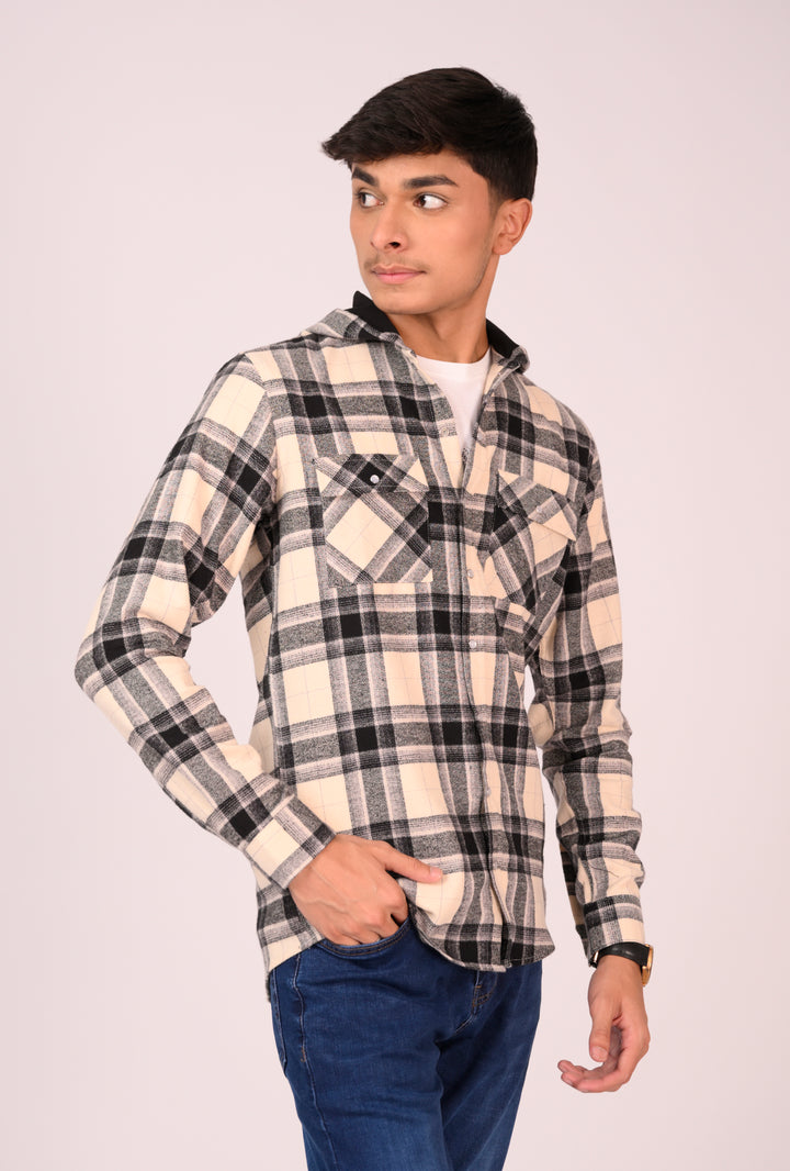 Cream & Black Grid Flannel Hoodie Reality
