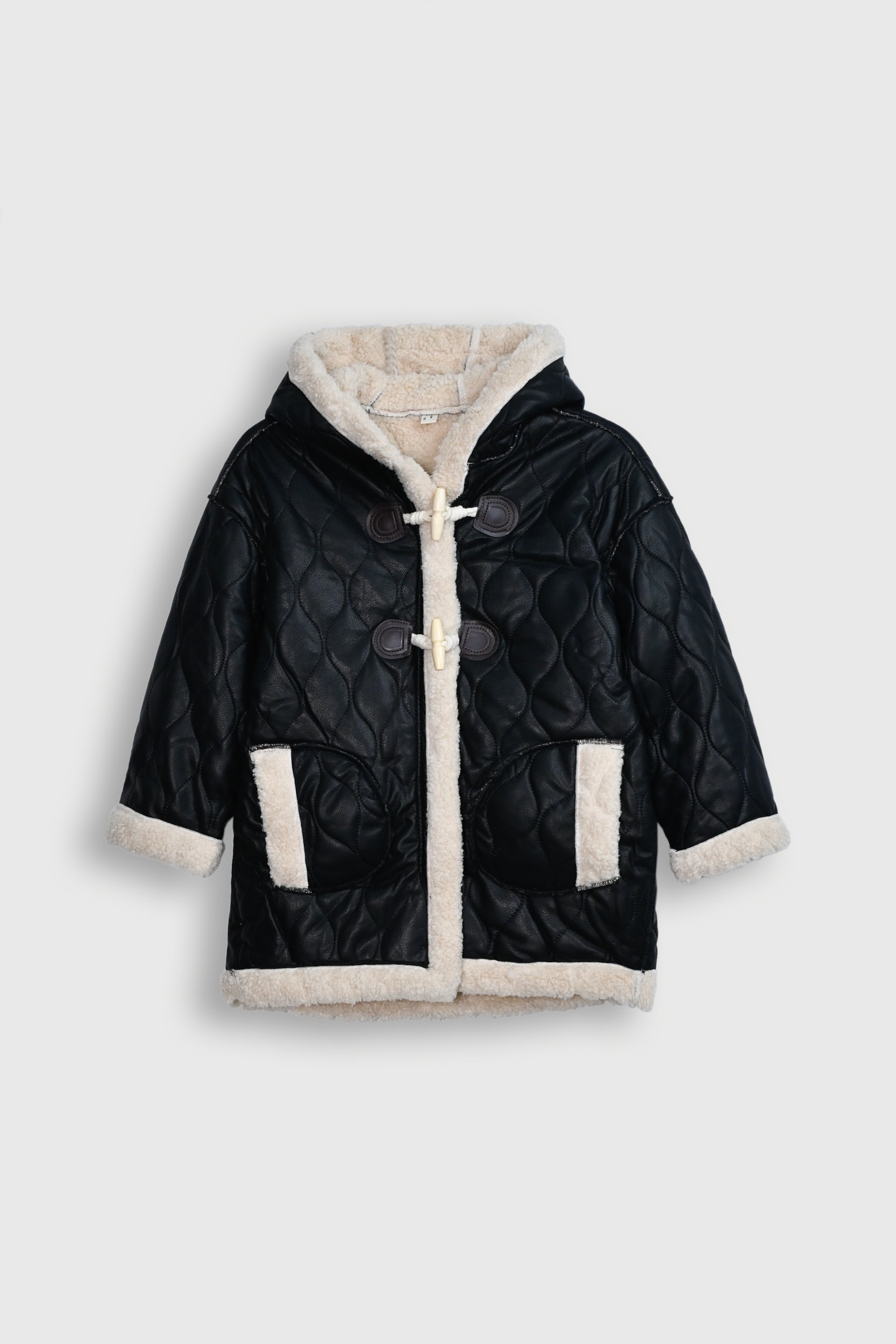 Black Faux Leather Toggle Coat Reality