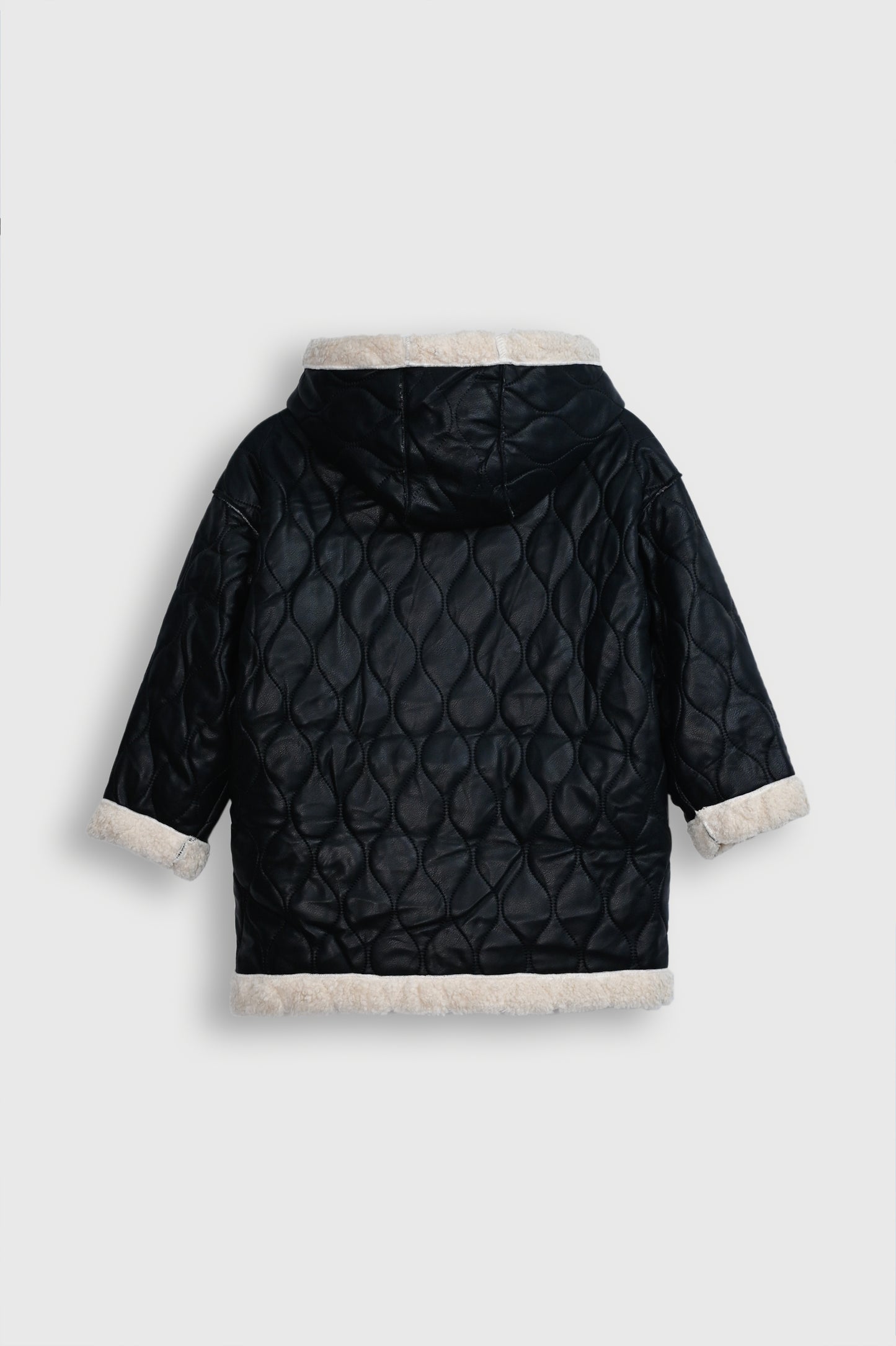 Black Faux Leather Toggle Coat Reality