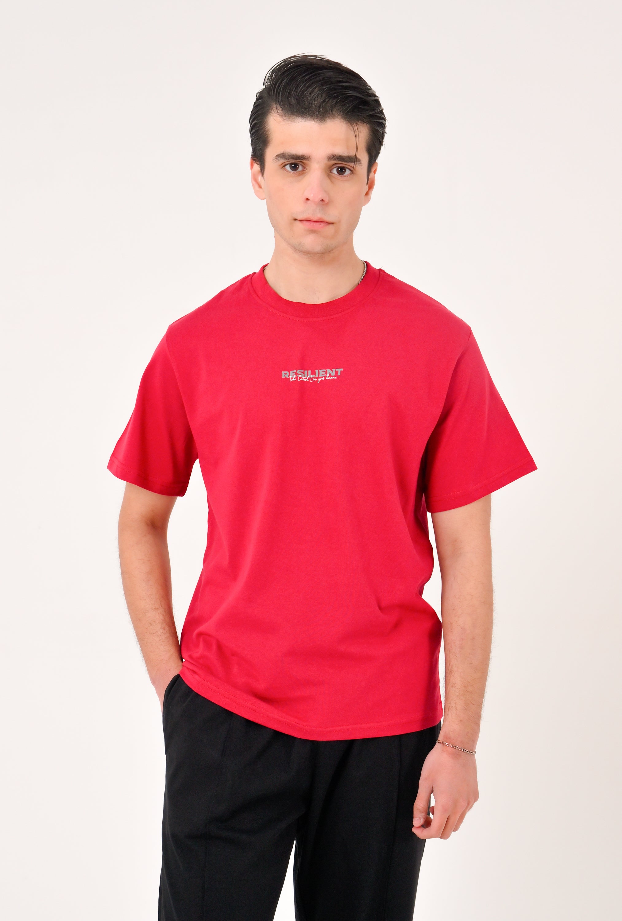 MEN RED DOWN SHOULDER T-SHIRT Reality