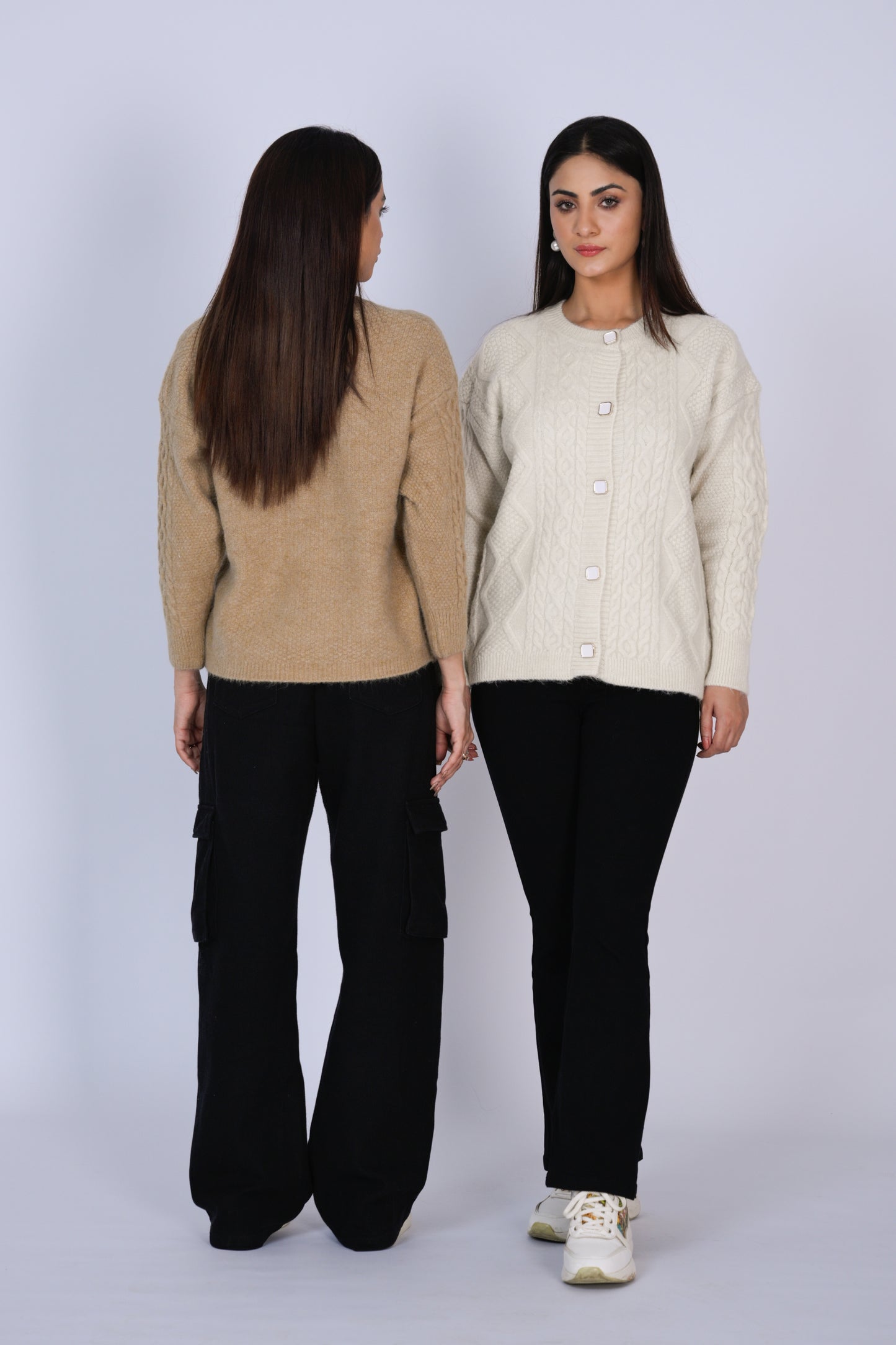 Elegant Off-White Cable-Knit Cardigan Reality