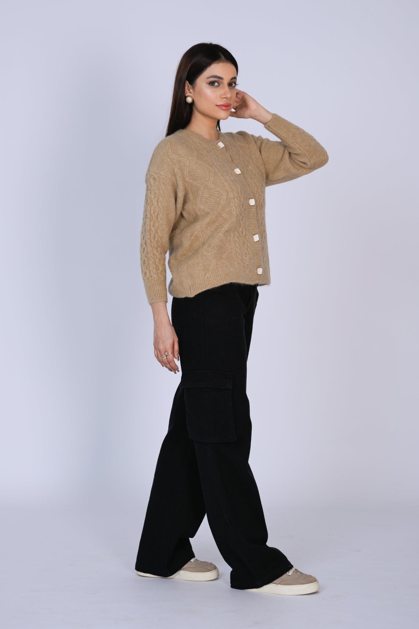 Tan Cable-Knit Cardigan Reality