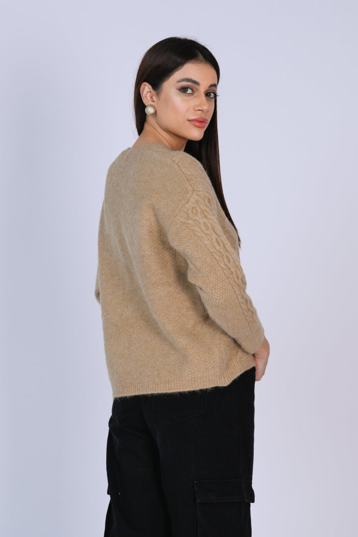 Tan Cable-Knit Cardigan Reality