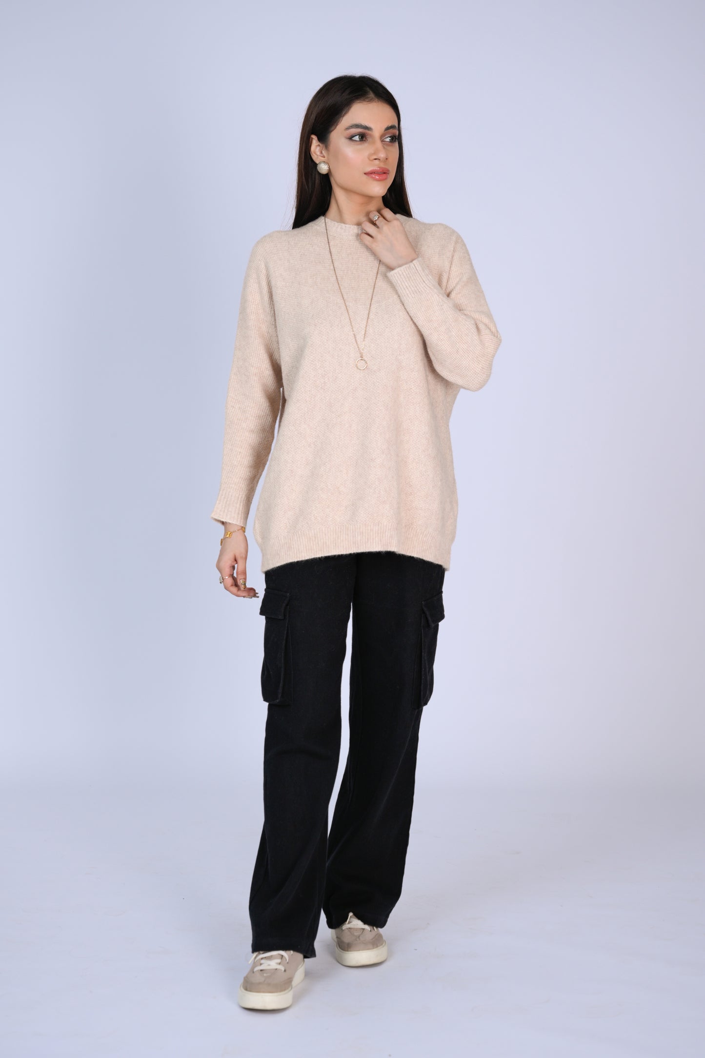 Pale Beige Knit Tunic sweater Reality
