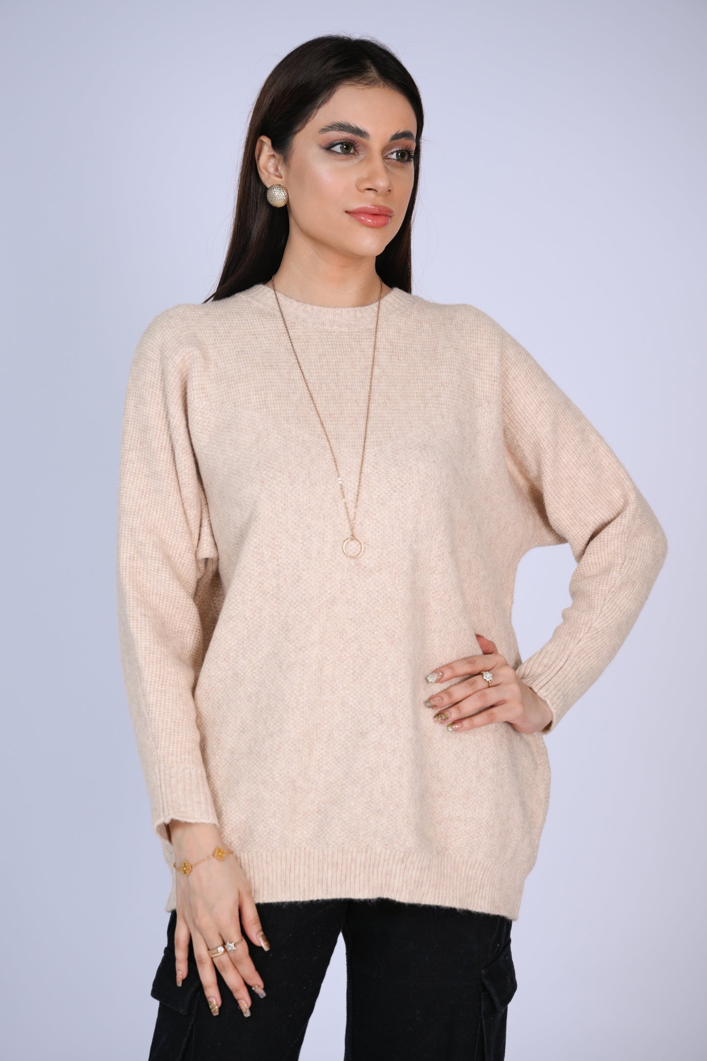 Pale Beige Knit Tunic sweater Reality