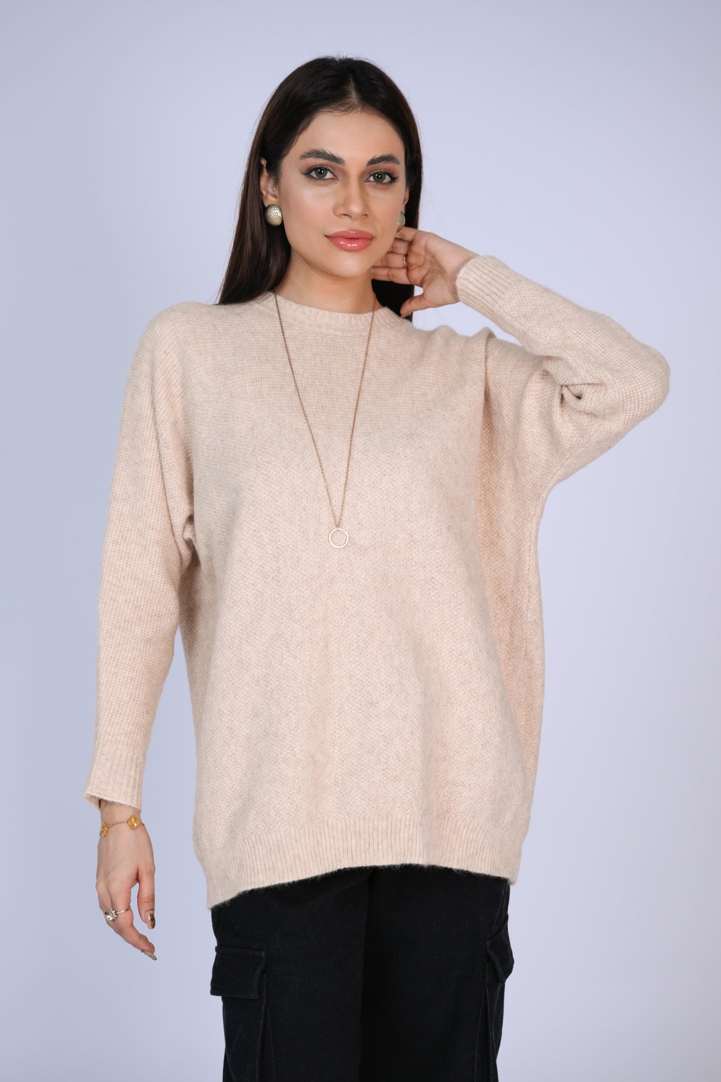Pale Beige Knit Tunic sweater Reality