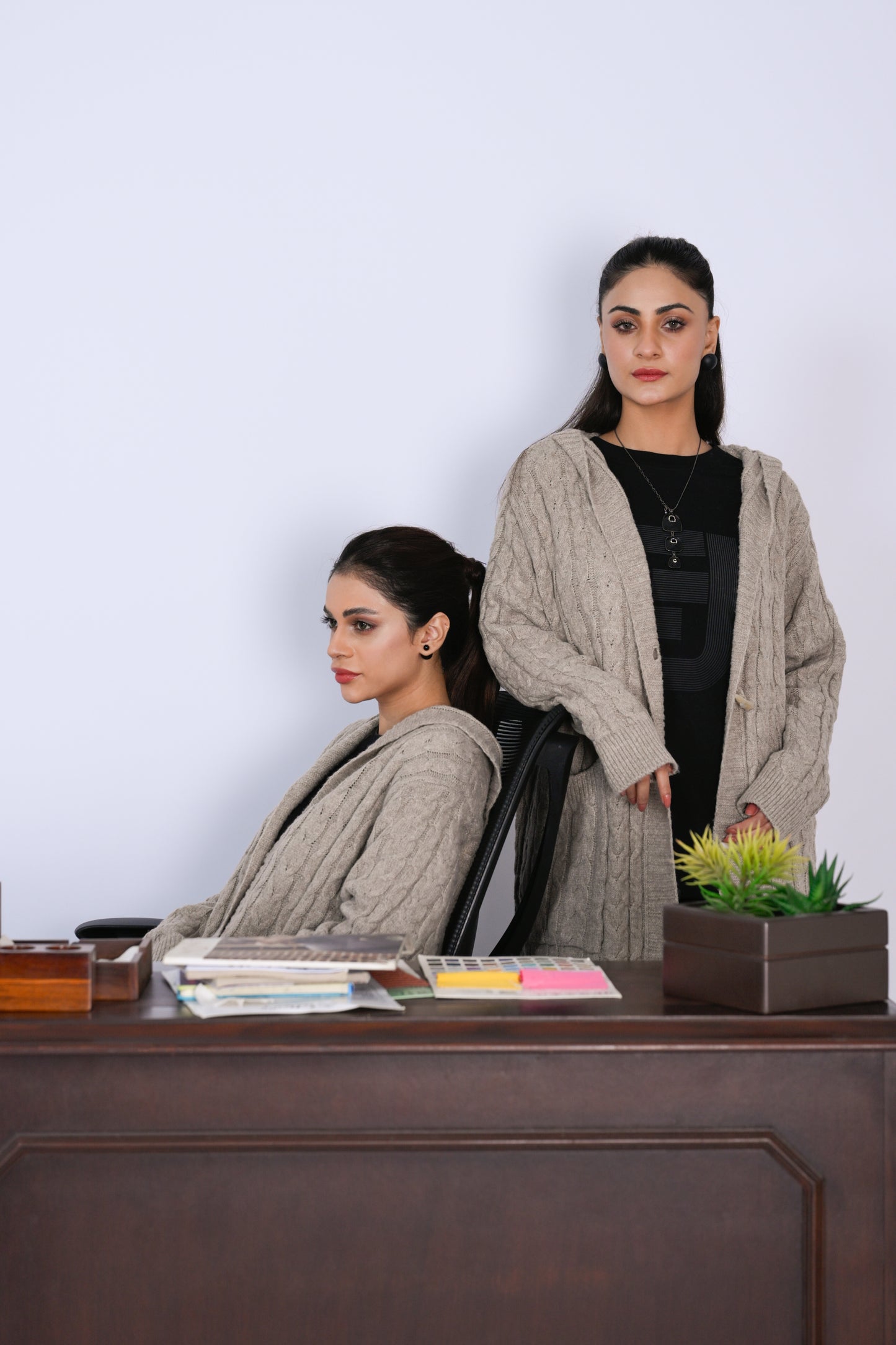 Beige Knitted Long Hooded Cardigan Reality