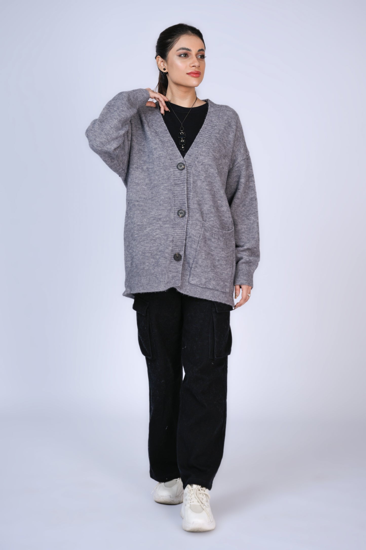 Grey Melange Knit Cardigan Reality