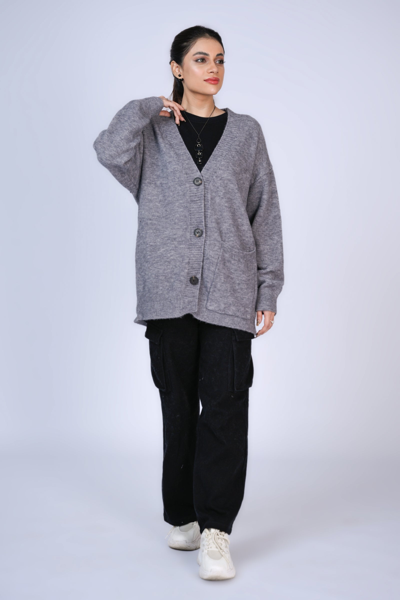 Grey Melange Knit Cardigan Reality