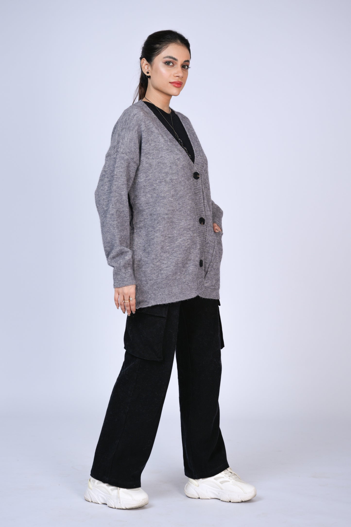 Grey Melange Knit Cardigan Reality