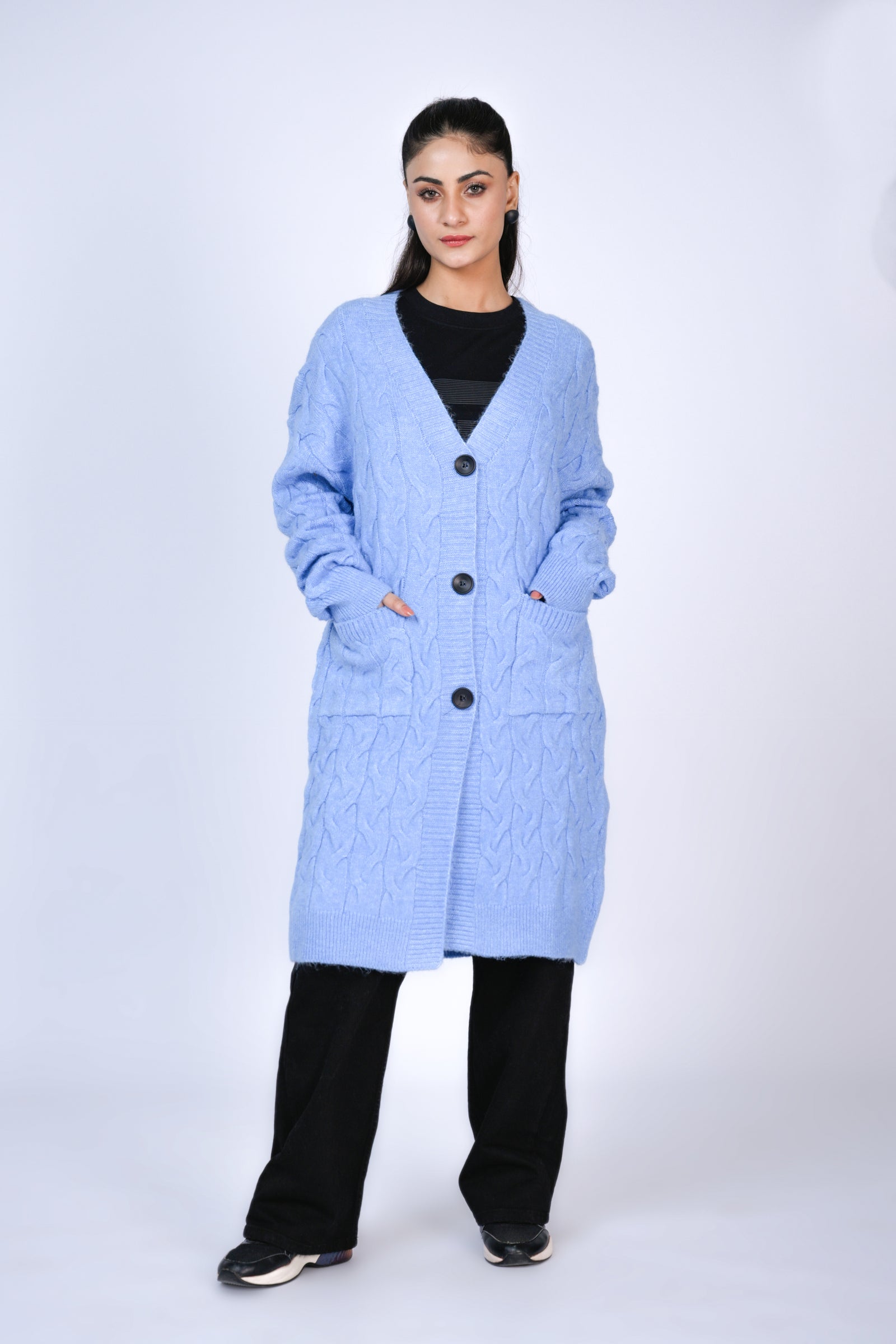 Winter Serenity: Soft Blue Cable Knit Comfort Reality
