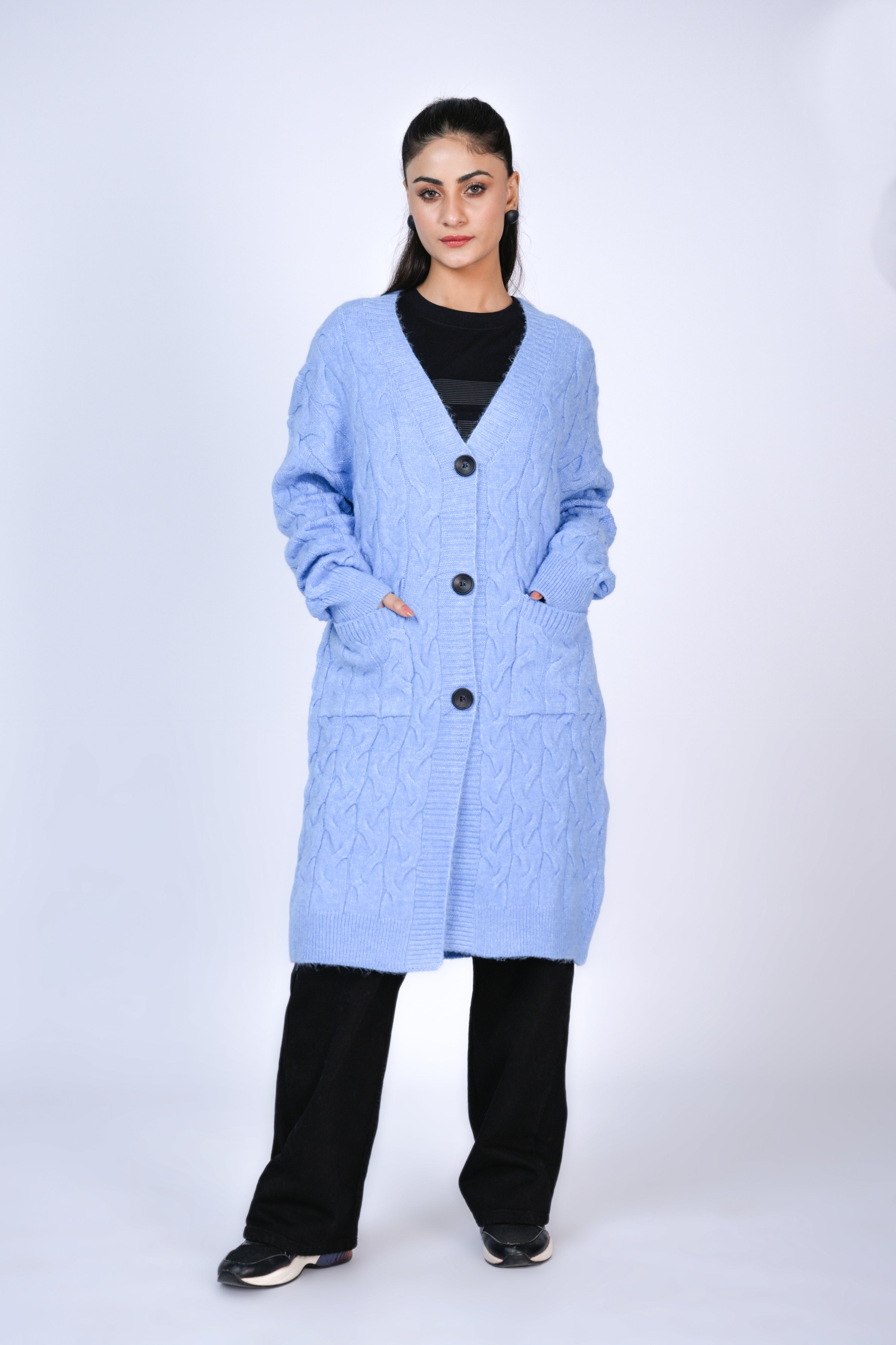 Winter Serenity: Soft Blue Cable Knit Comfort Reality