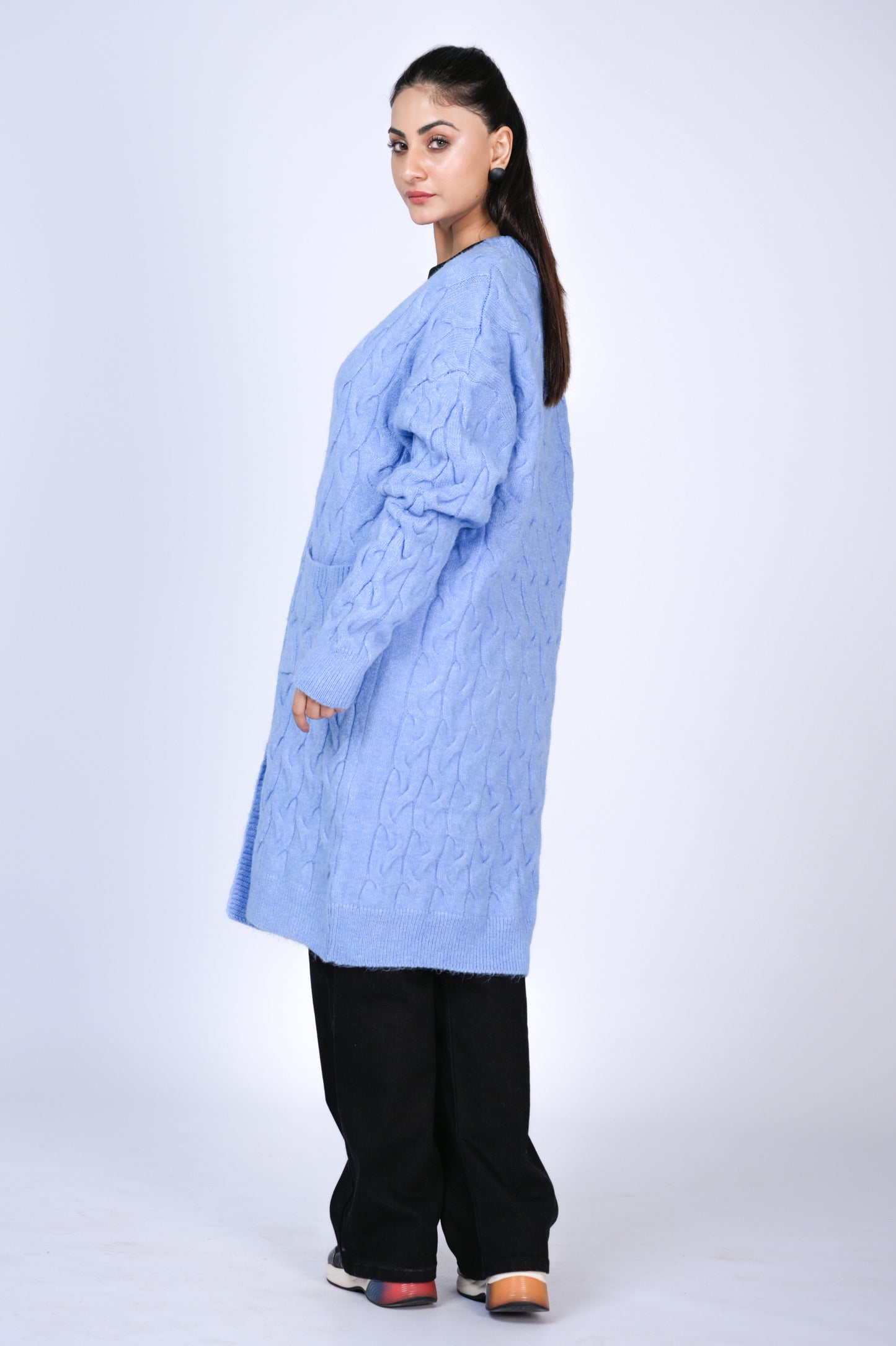 Winter Serenity: Soft Blue Cable Knit Comfort Reality