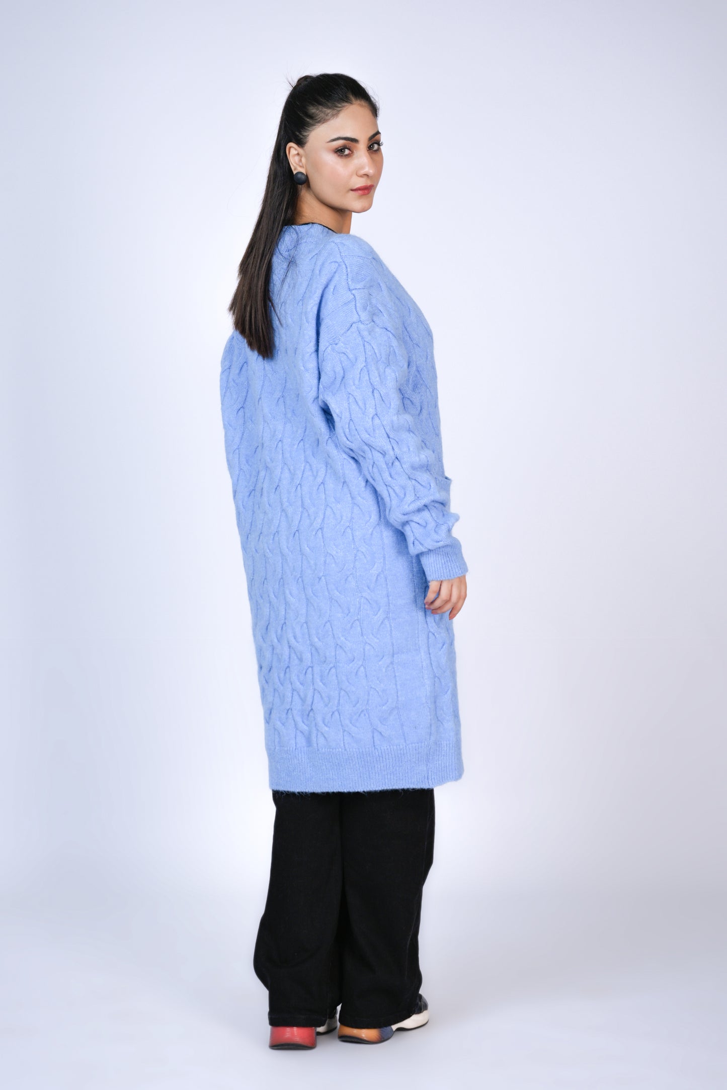Winter Serenity: Soft Blue Cable Knit Comfort Reality