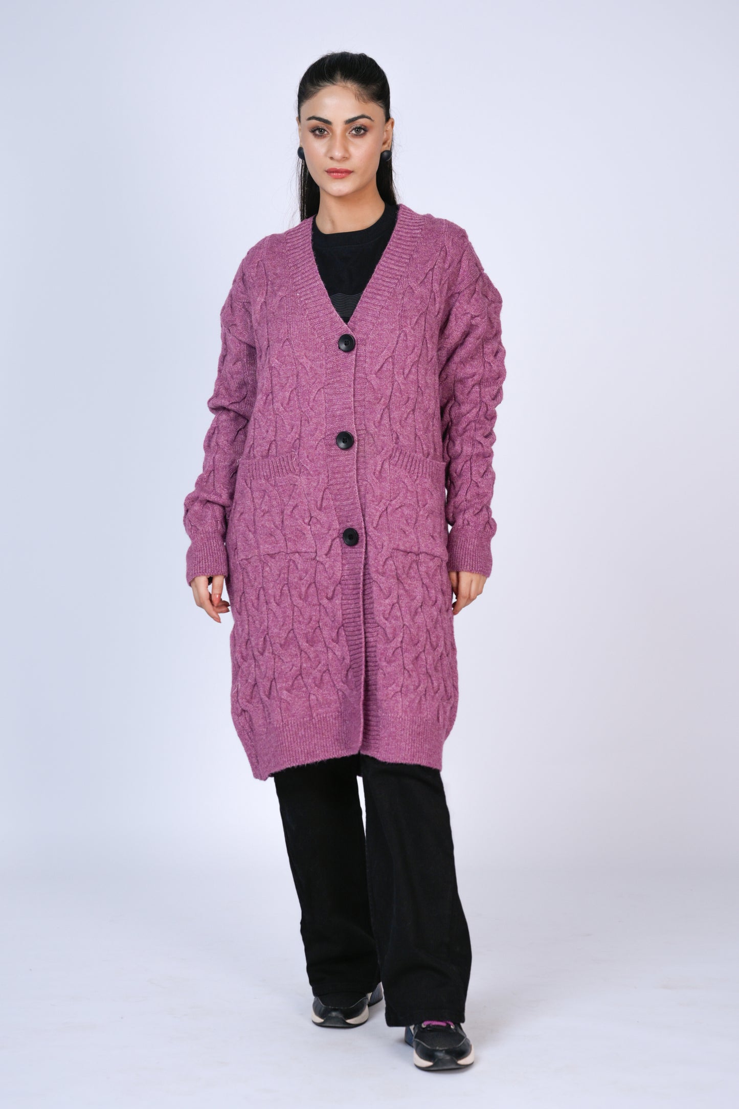 Textured Warmth: Cozy in Plum Knits Reality