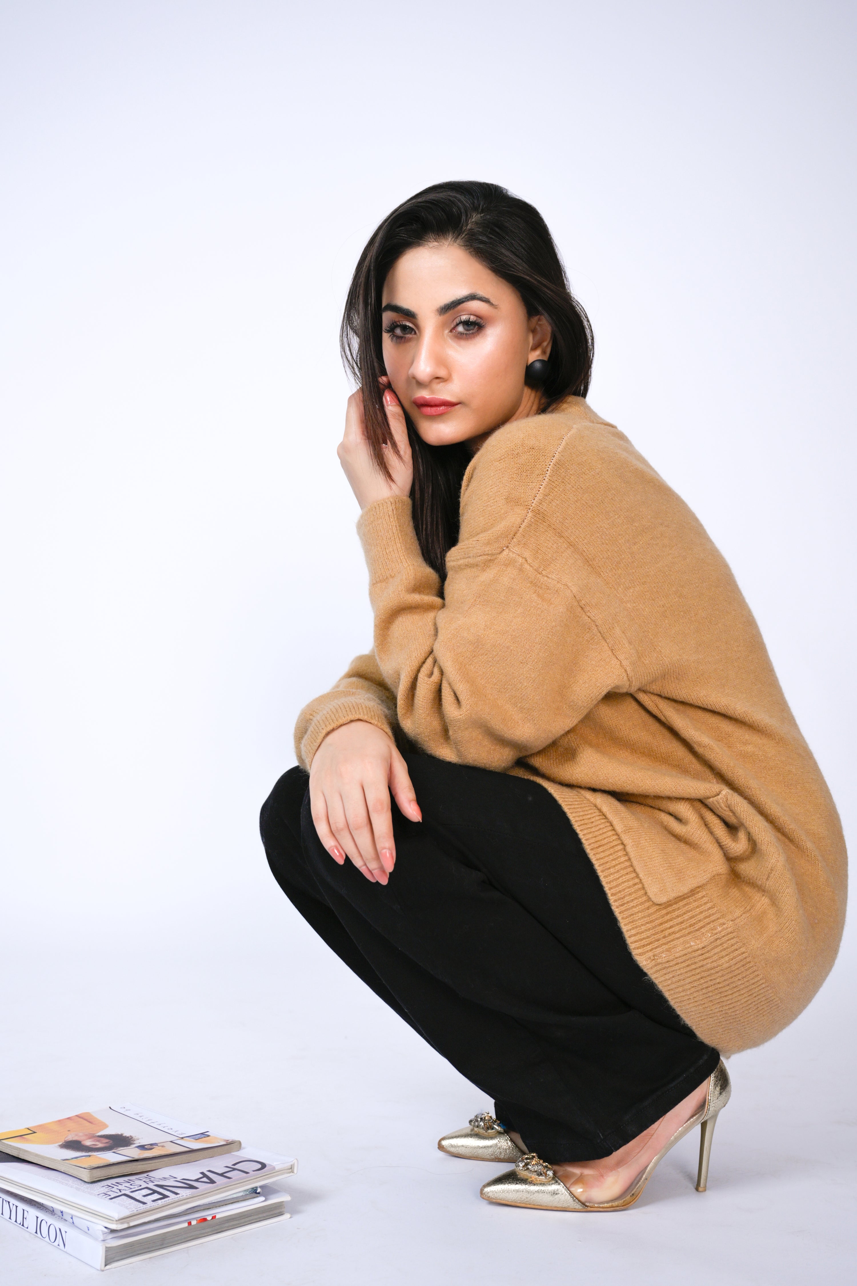 Knit Cardigan in Camel Reality