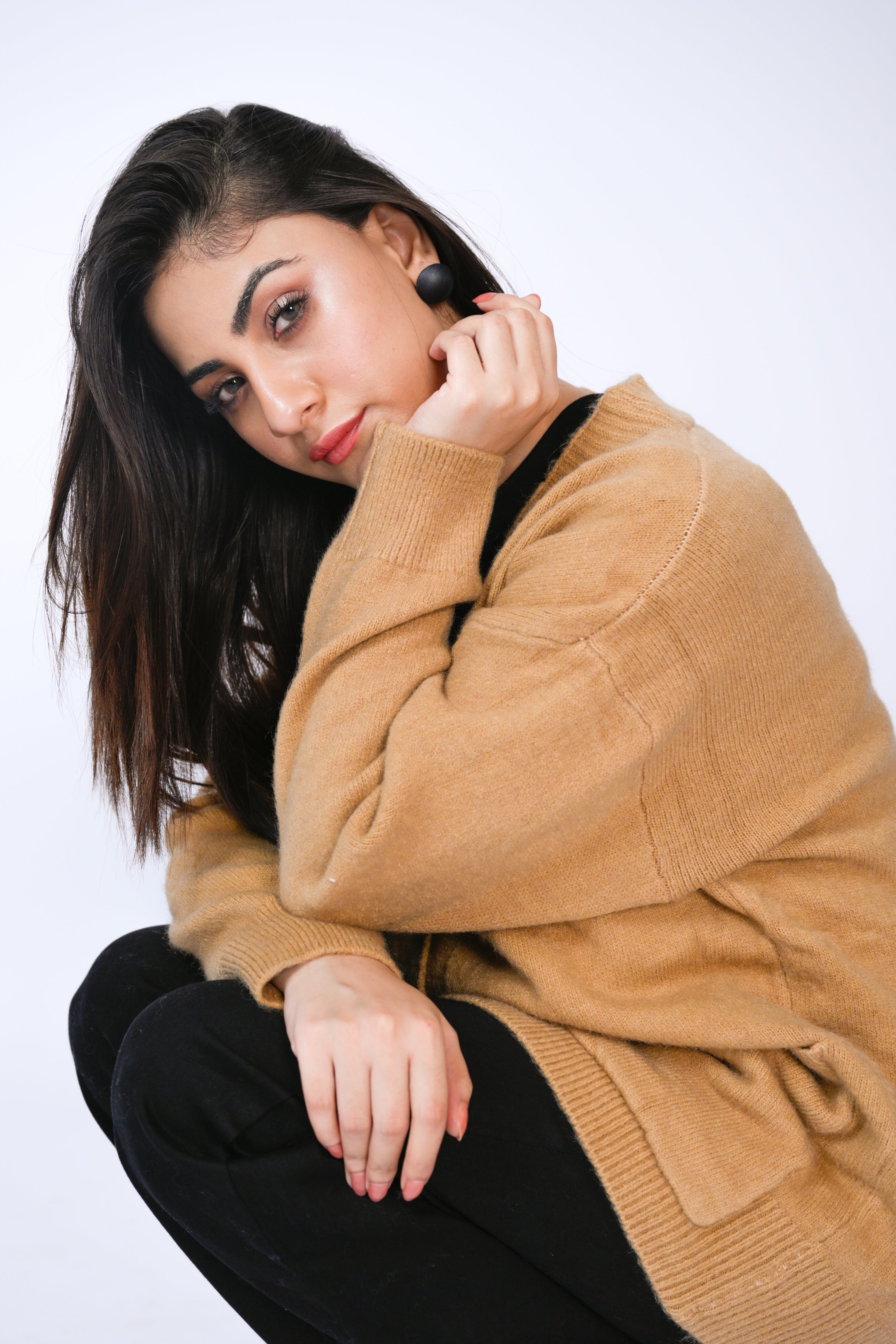 Knit Cardigan in Camel Reality