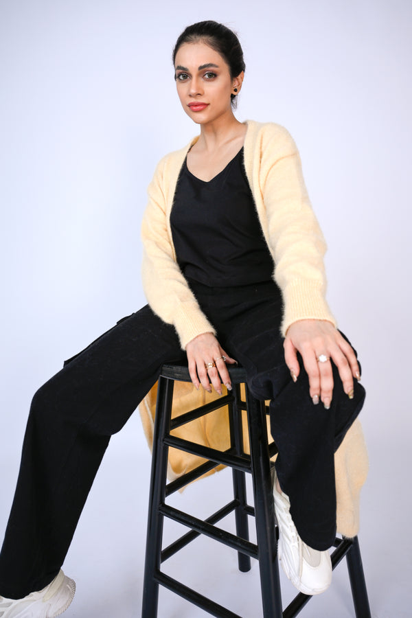 Soft Knit Duster Cardigan in Pale Yellow Reality