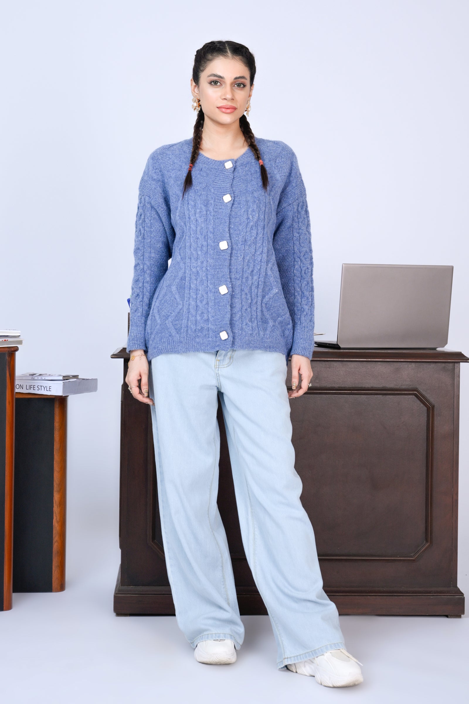 Powder Blue Cable Knit Cardigan Reality