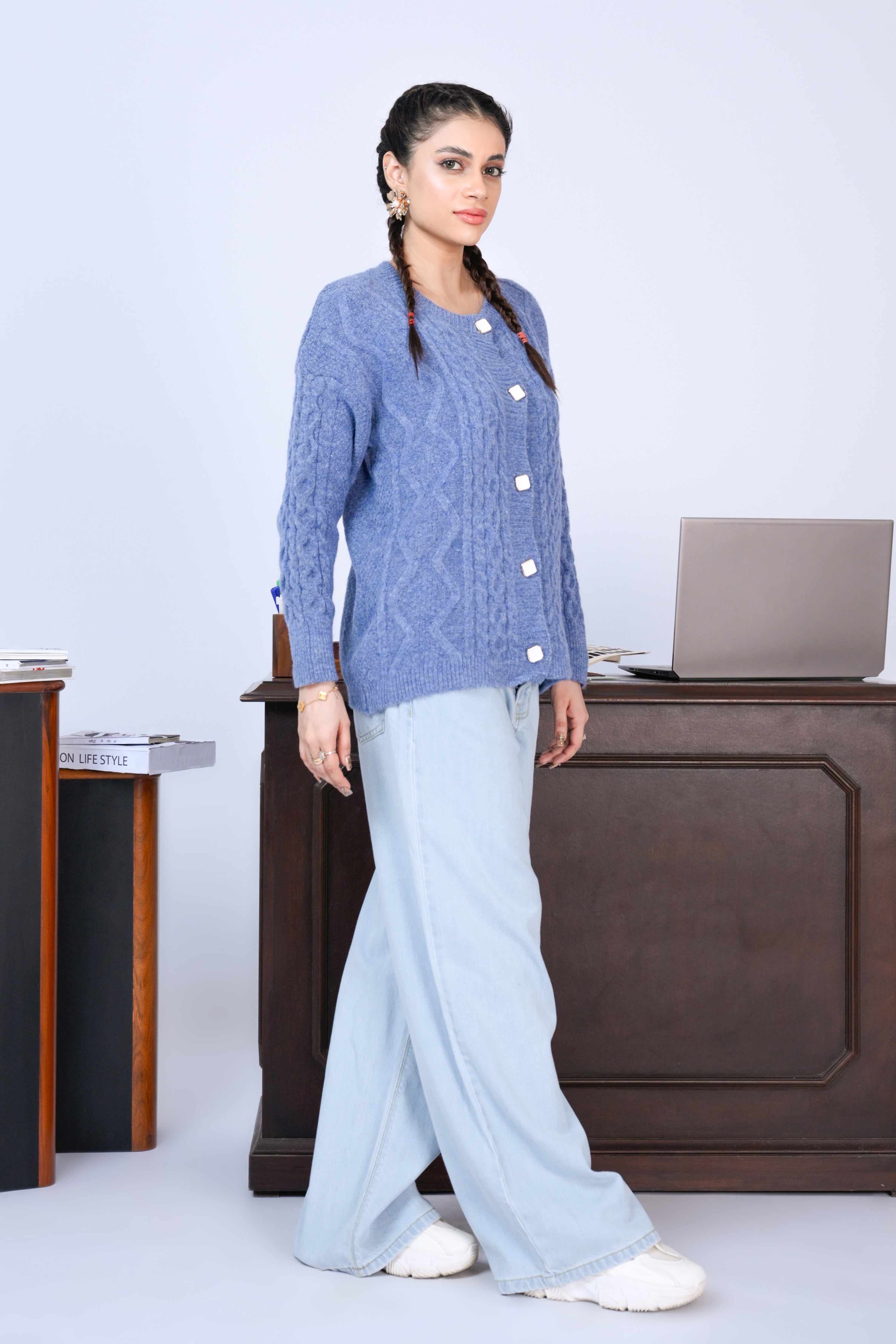 Powder Blue Cable Knit Cardigan Reality