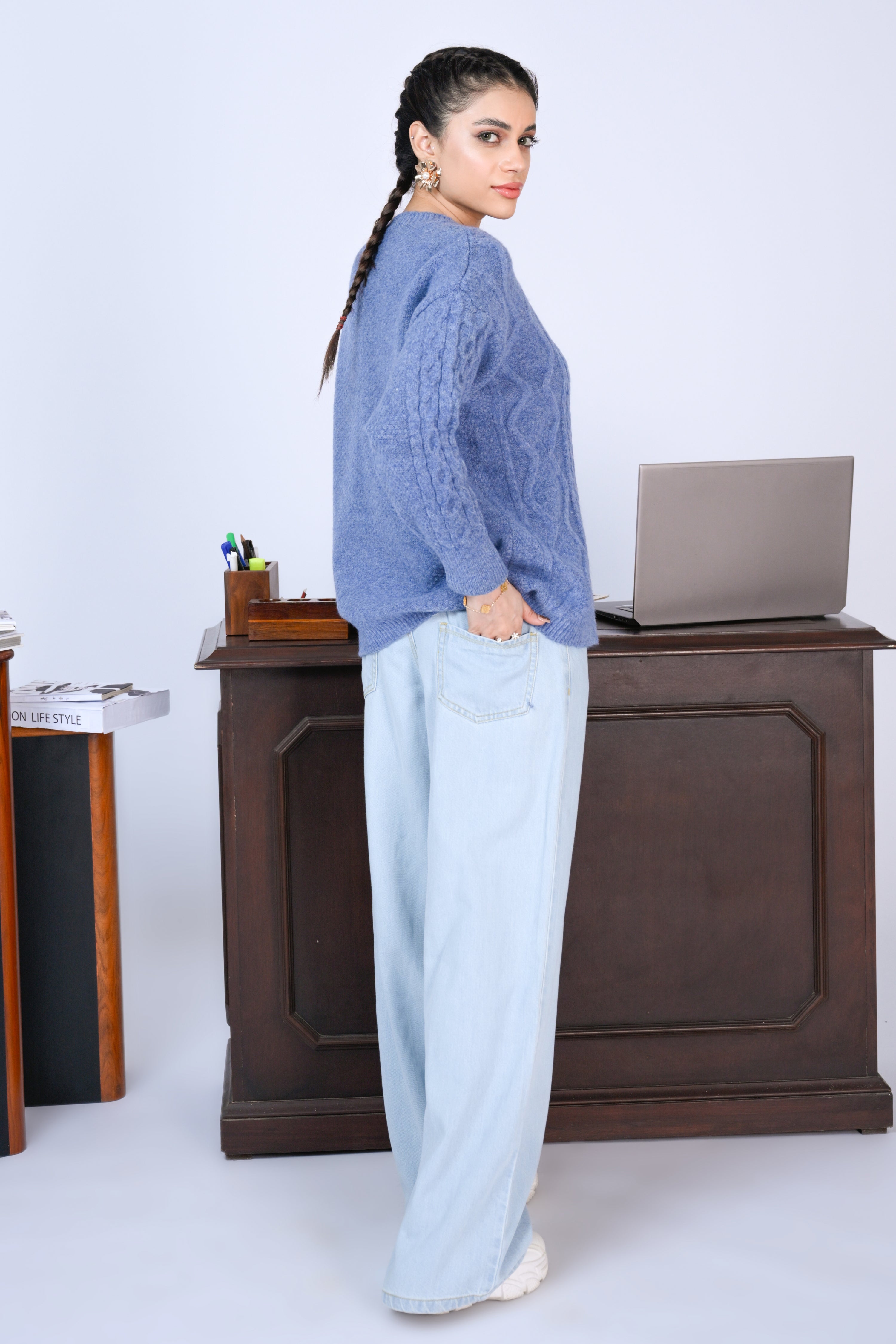 Powder Blue Cable Knit Cardigan Reality