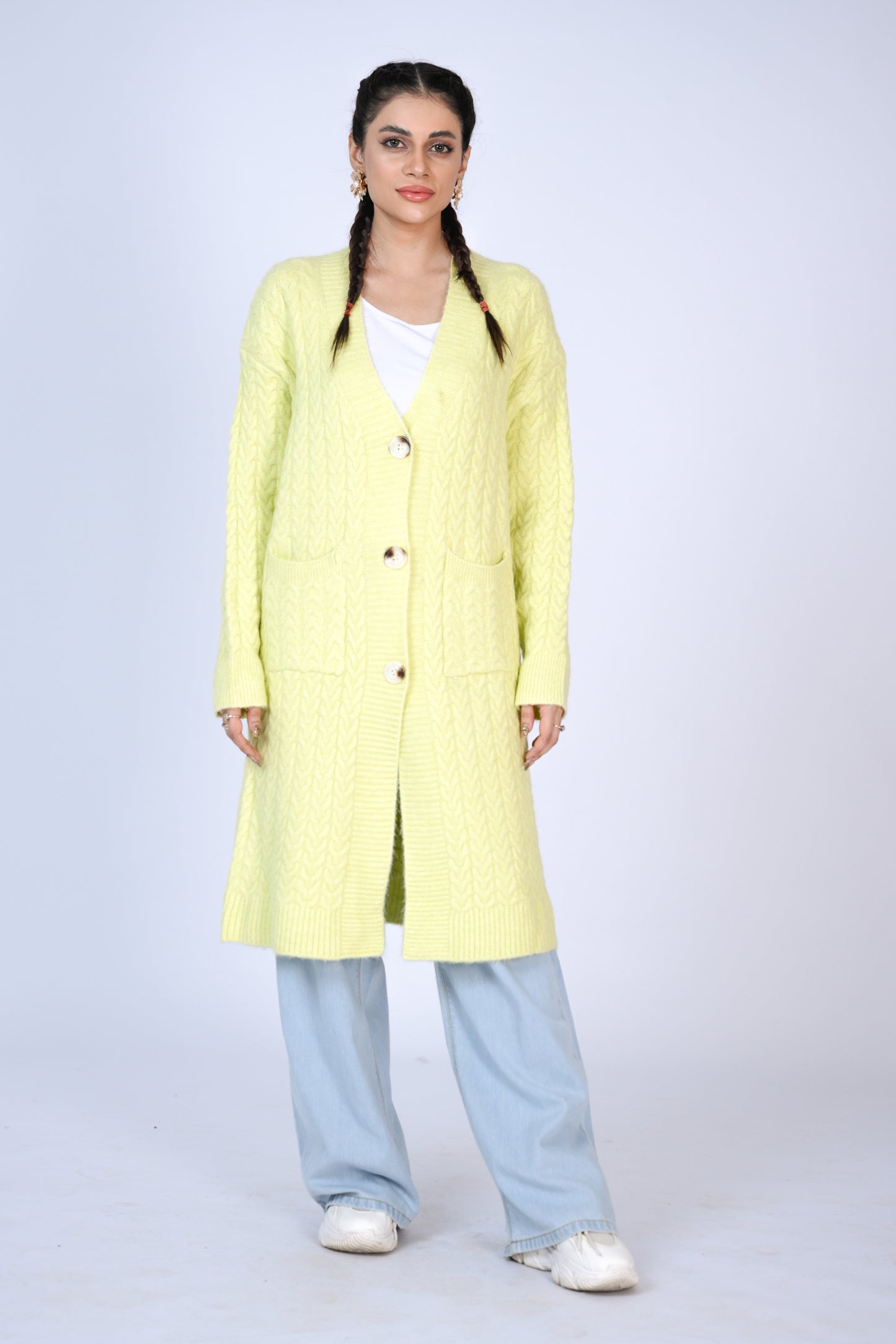 Oversized Knit Cardigan in Lime Reality