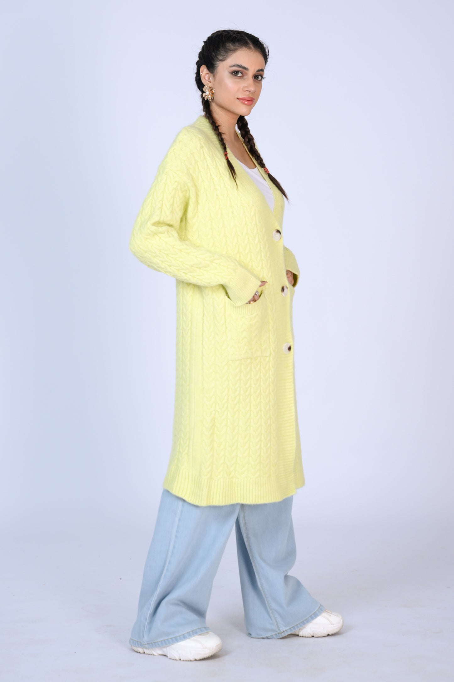Oversized Knit Cardigan in Lime Reality