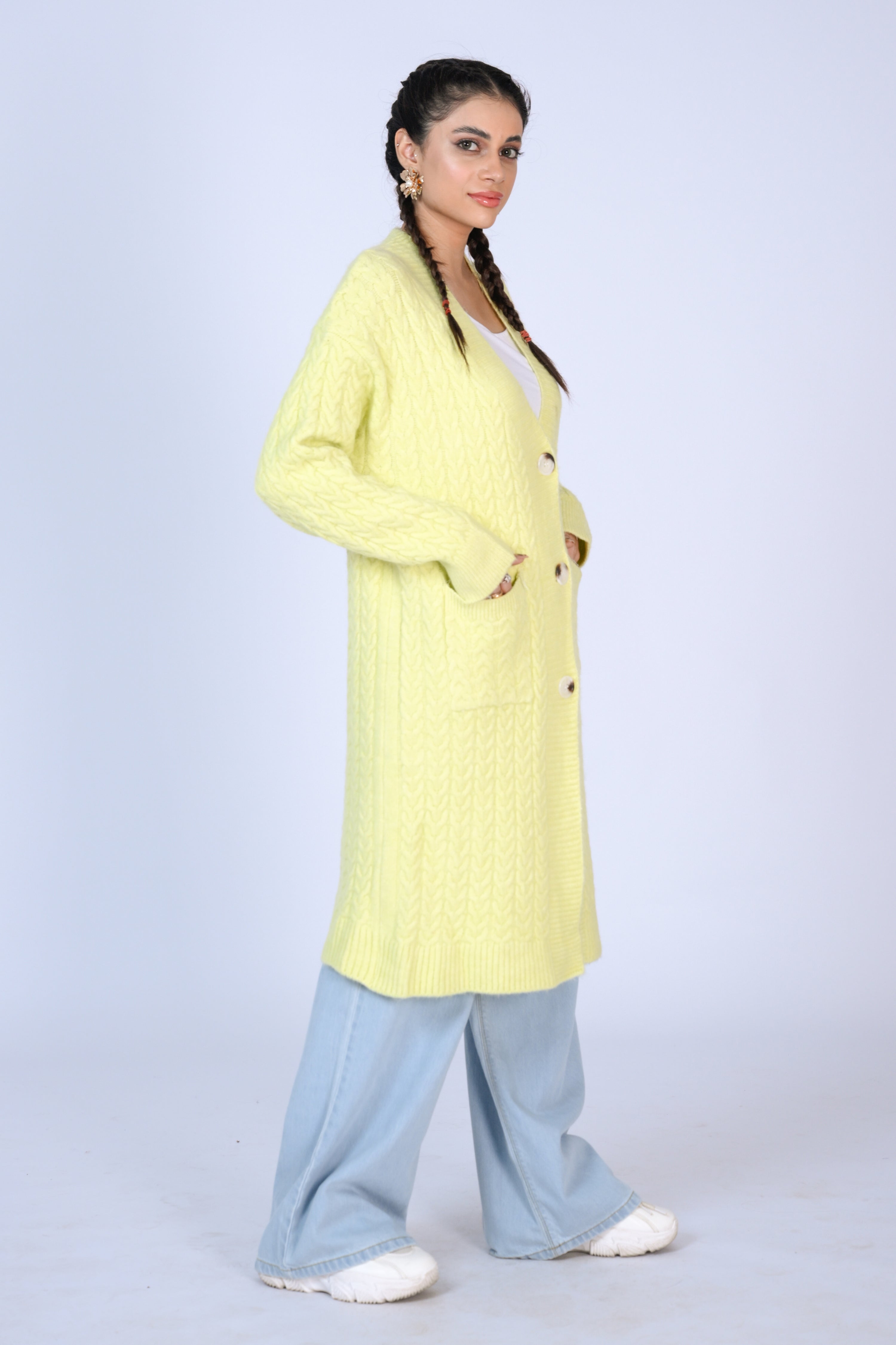 Oversized Knit Cardigan in Lime Reality