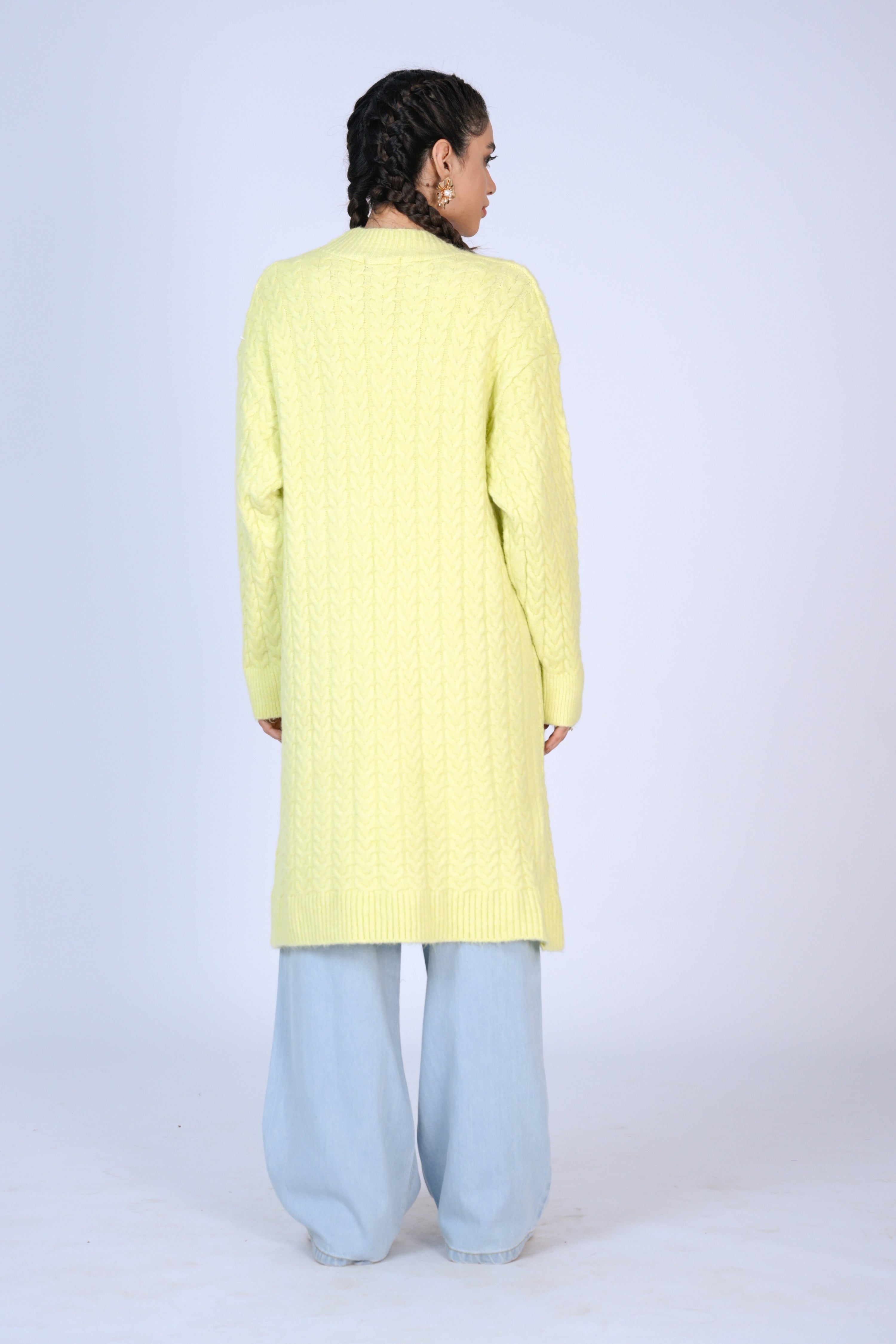 Oversized Knit Cardigan in Lime Reality