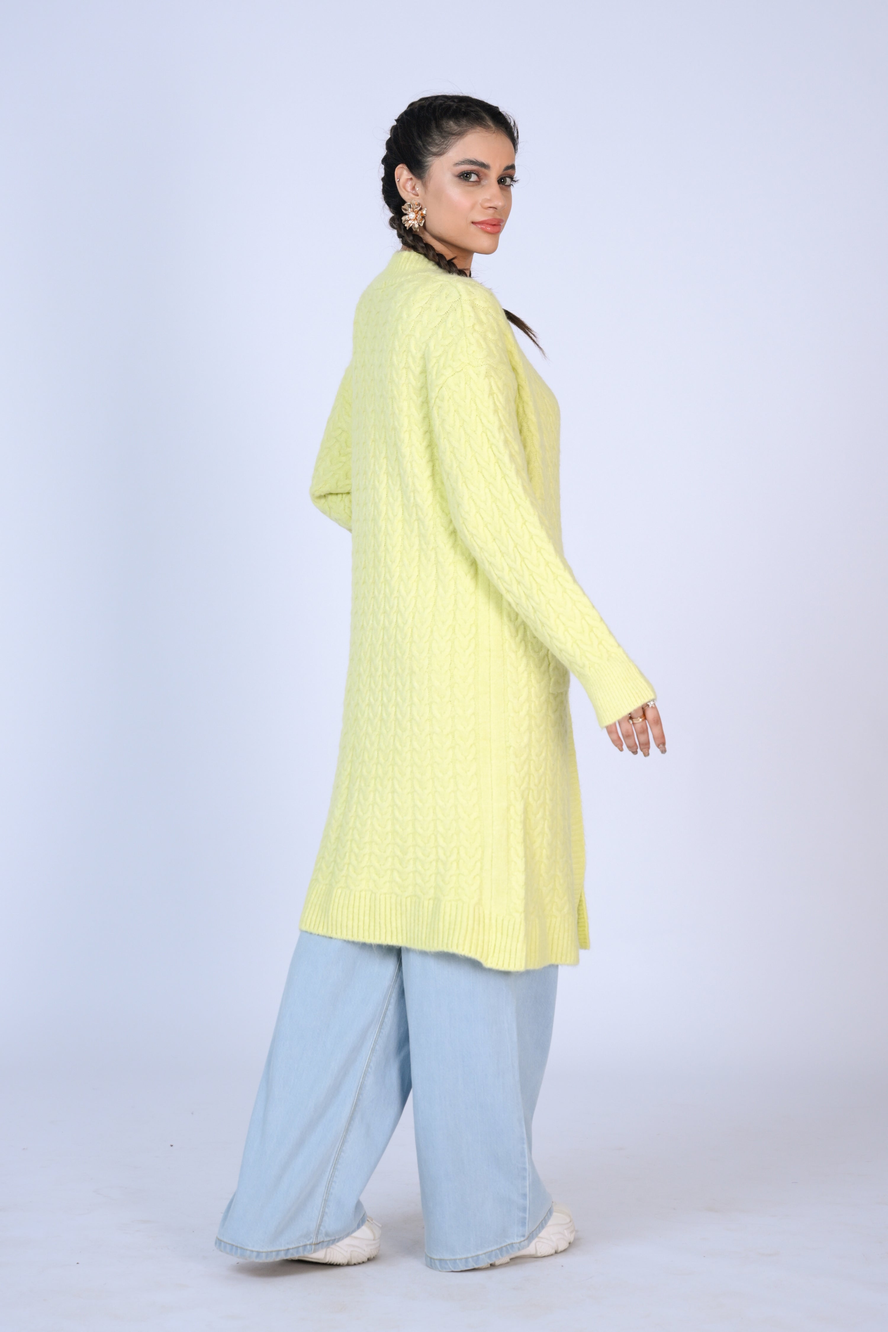 Oversized Knit Cardigan in Lime Reality