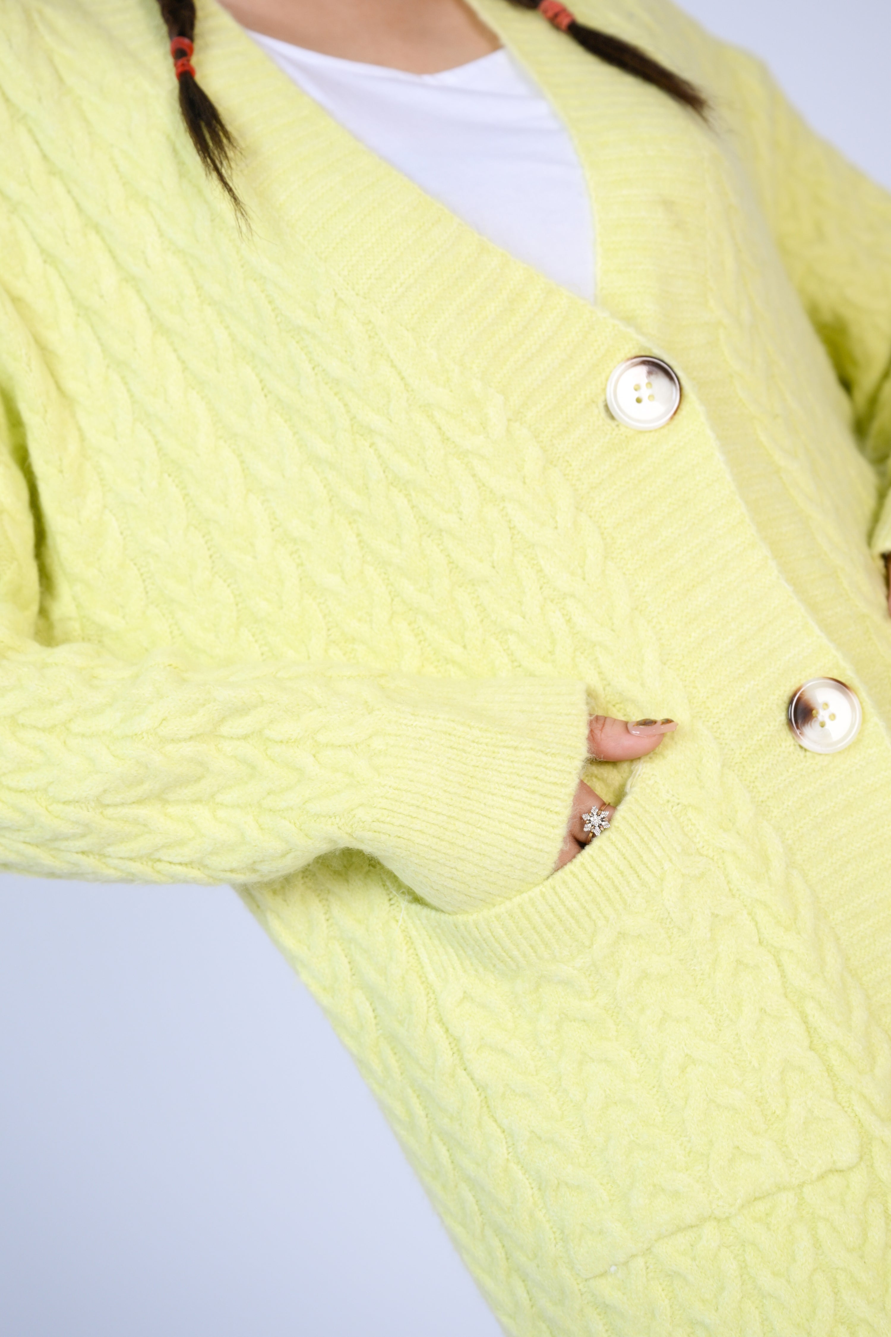 Oversized Knit Cardigan in Lime Reality