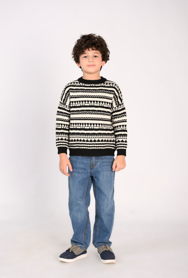 Boy in Patterned Sweater and Jeans Reality