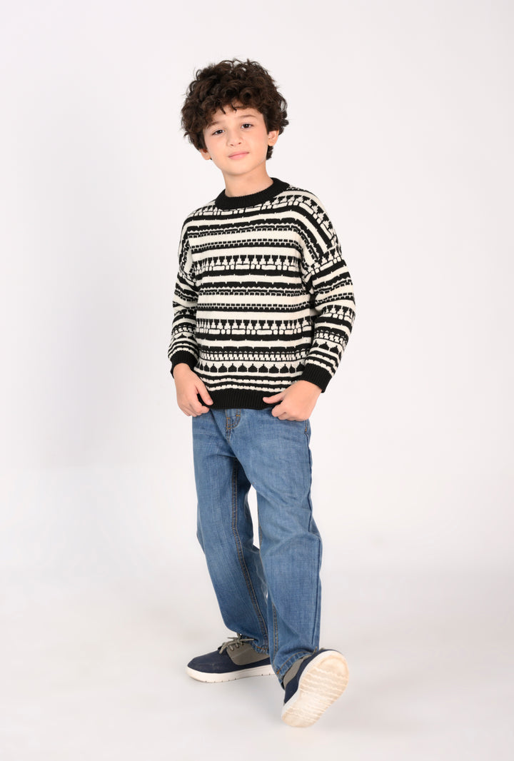 Boy in Patterned Sweater and Jeans Reality