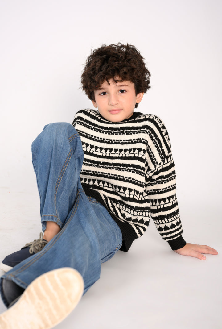 Boy in Patterned Sweater and Jeans Reality
