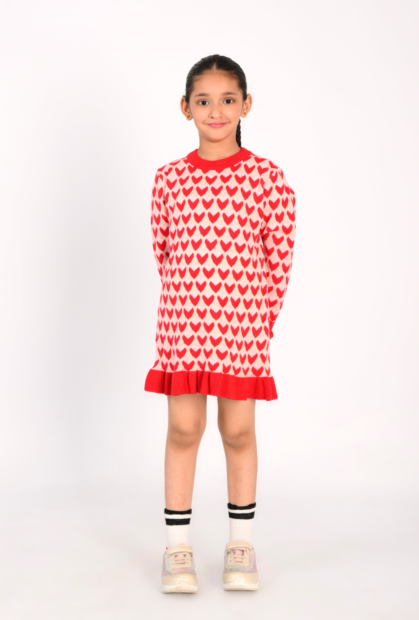 Girl in Red Heart-Print Knit Dress Reality
