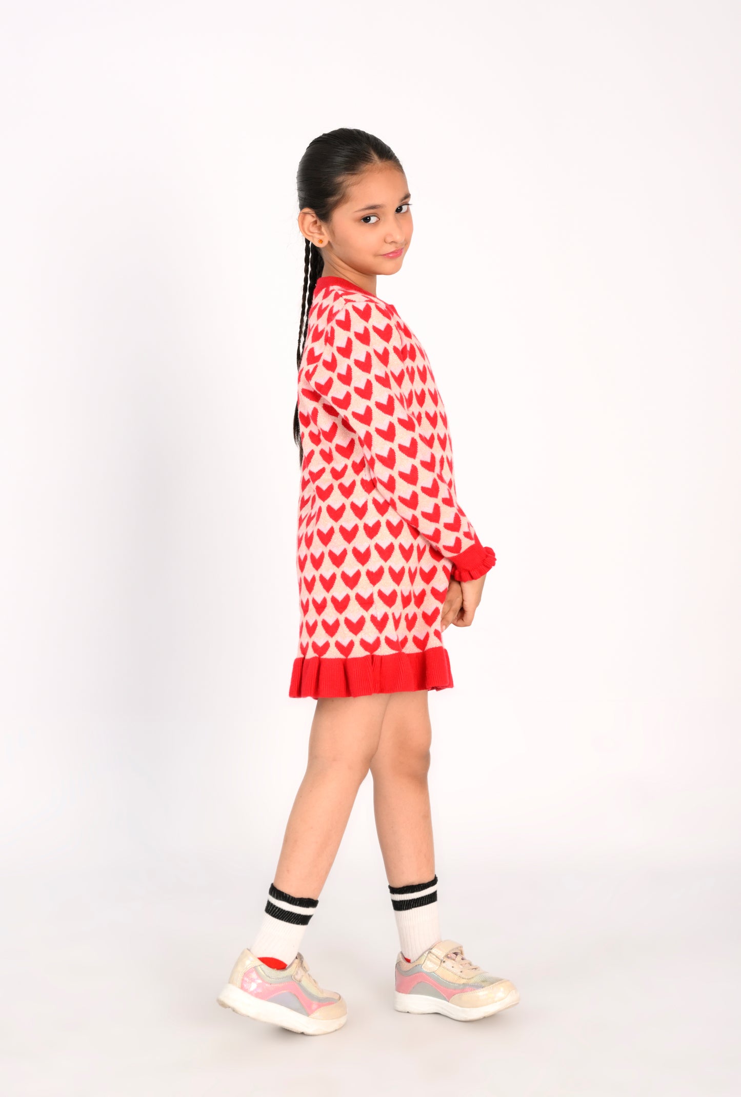 Girl in Red Heart-Print Knit Dress Reality