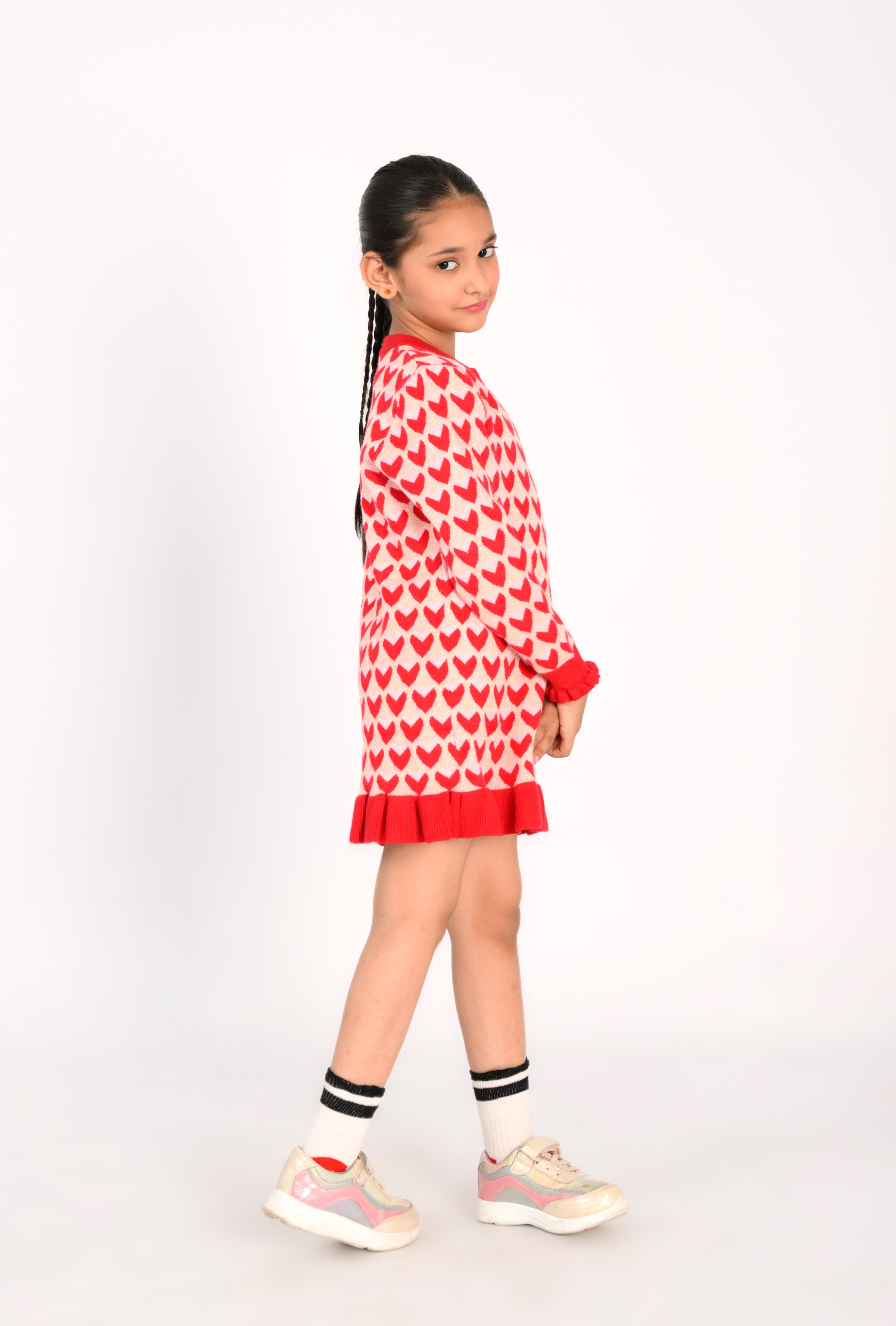 Girl in Red Heart-Print Knit Dress Reality