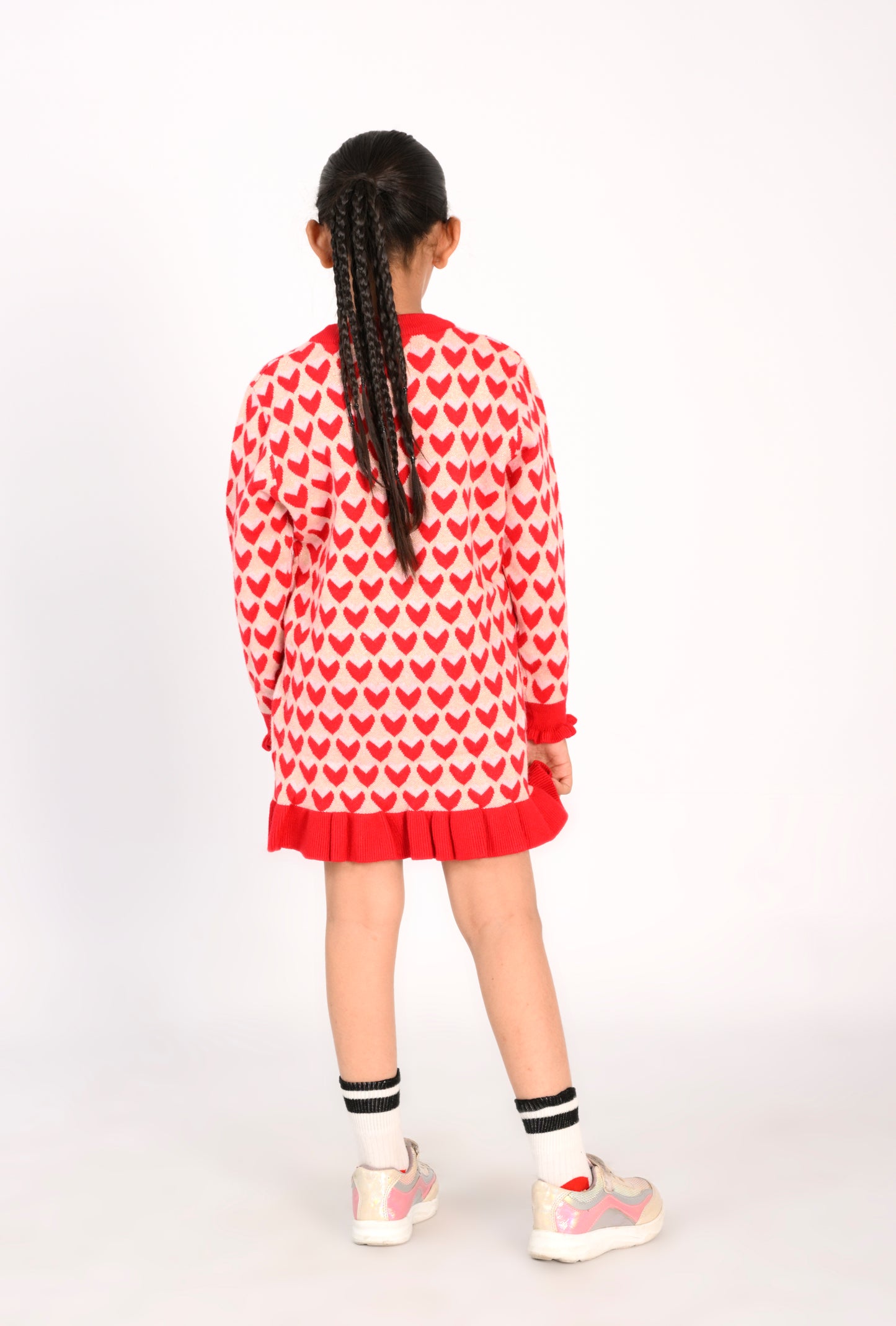 Girl in Red Heart-Print Knit Dress Reality