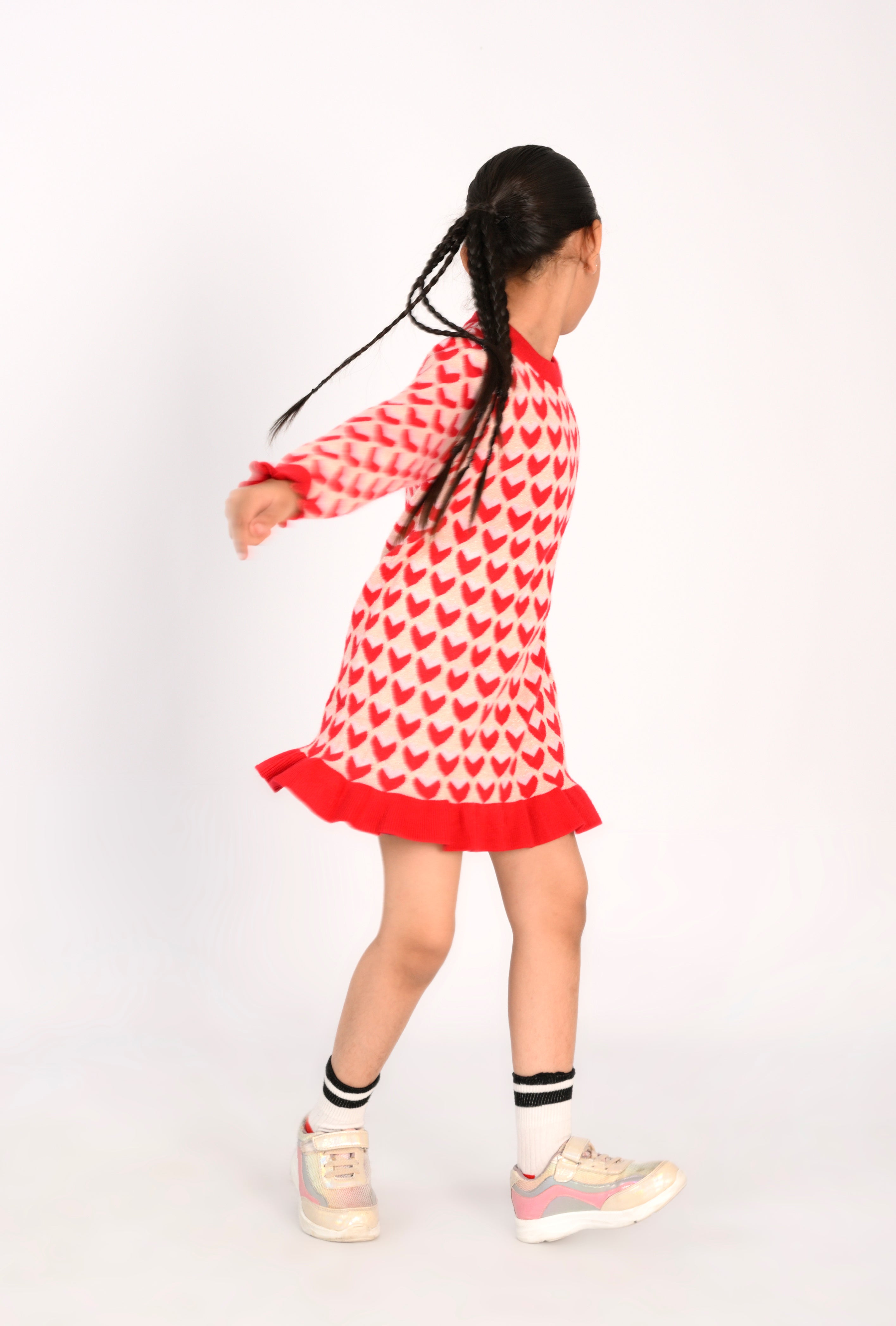Girl in Red Heart-Print Knit Dress Reality