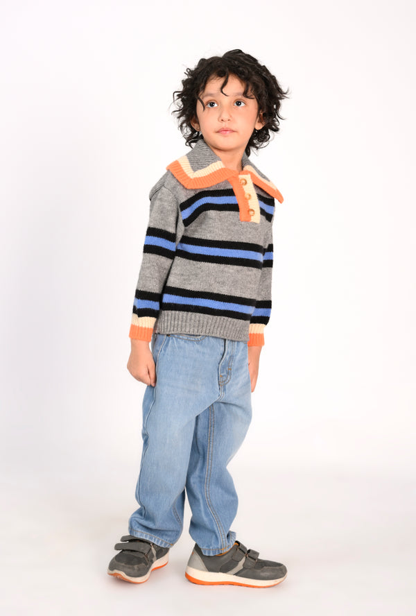 Boy in a Striped Sweater and Light Wash Jeans Reality